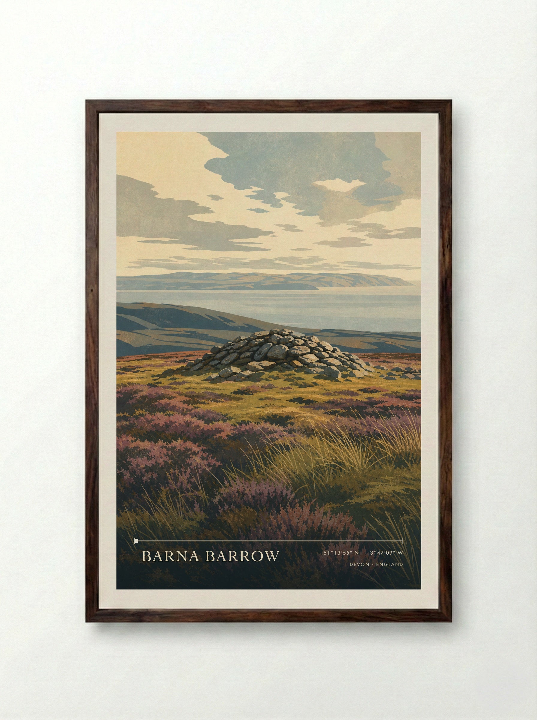 Barna Barrow Devon England Travel Poster - Framed Print Dark Wood