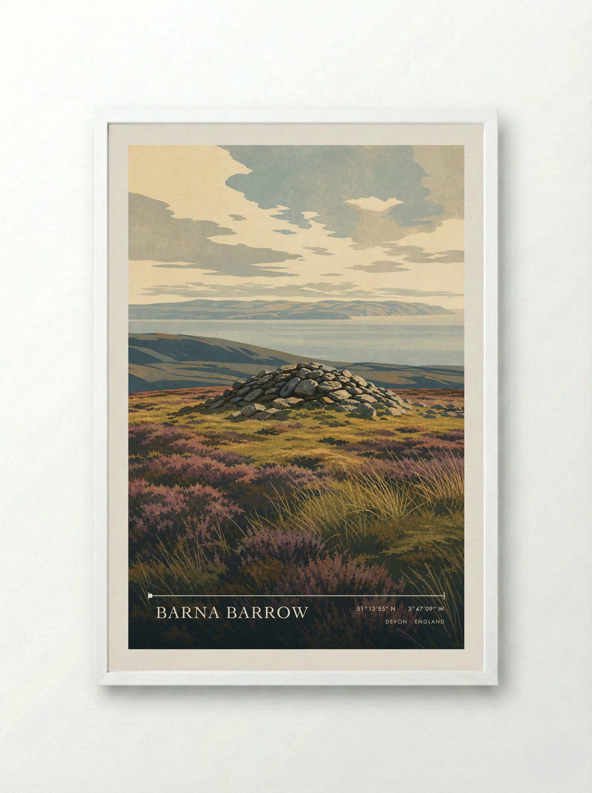 Barna Barrow Devon England Travel Poster - Framed Print White