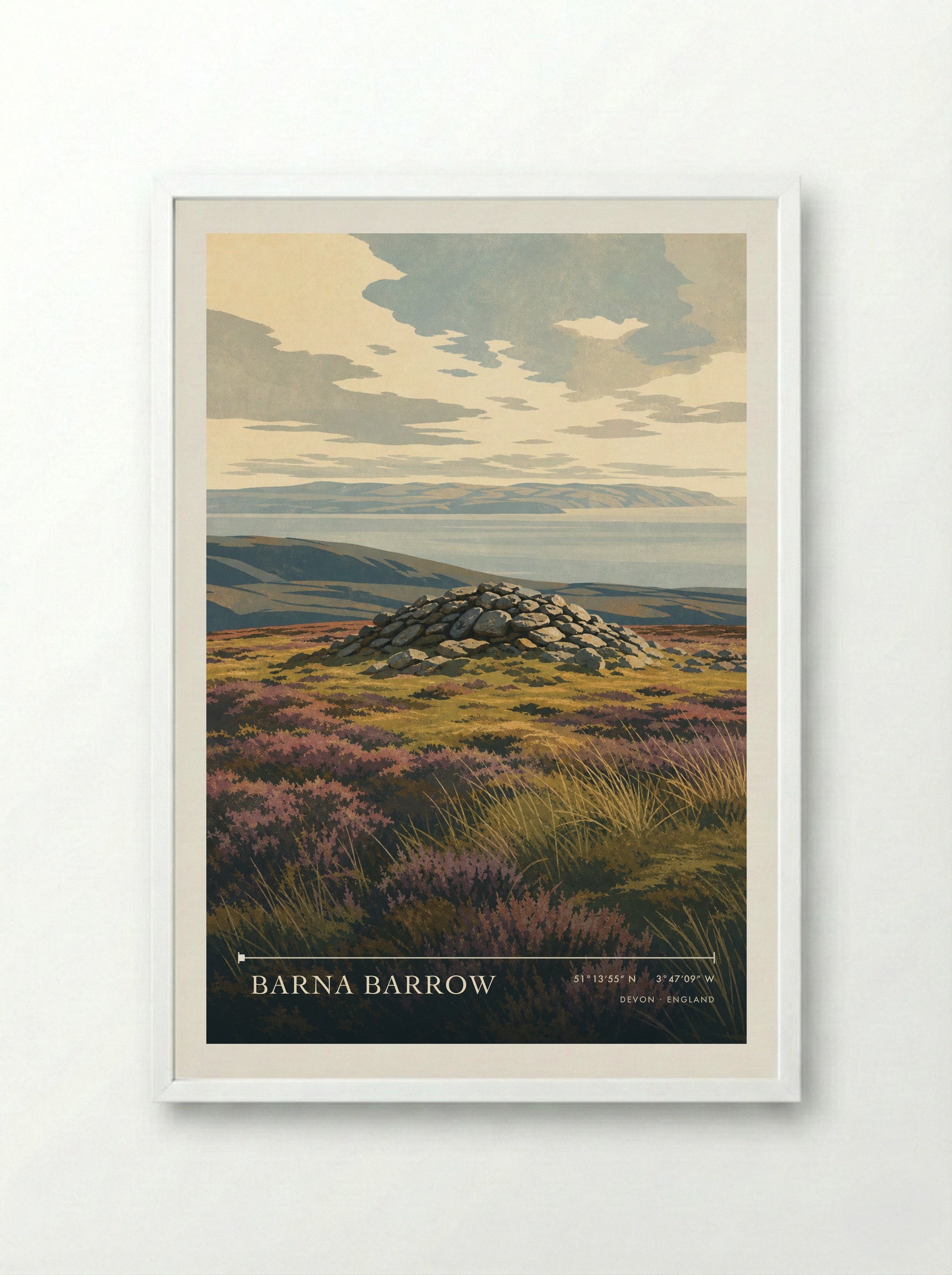 Barna Barrow Devon England Travel Poster - Framed Print White