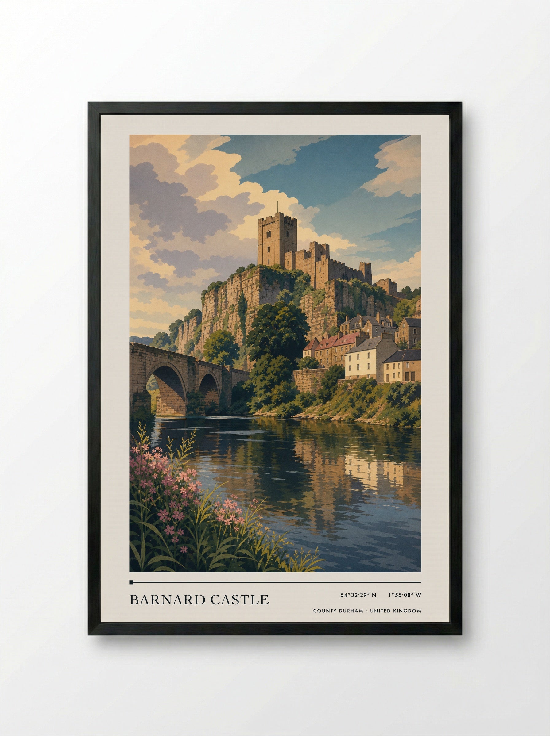 Barnard Castle County Durham United Kingdom Travel Poster - Framed Print Black