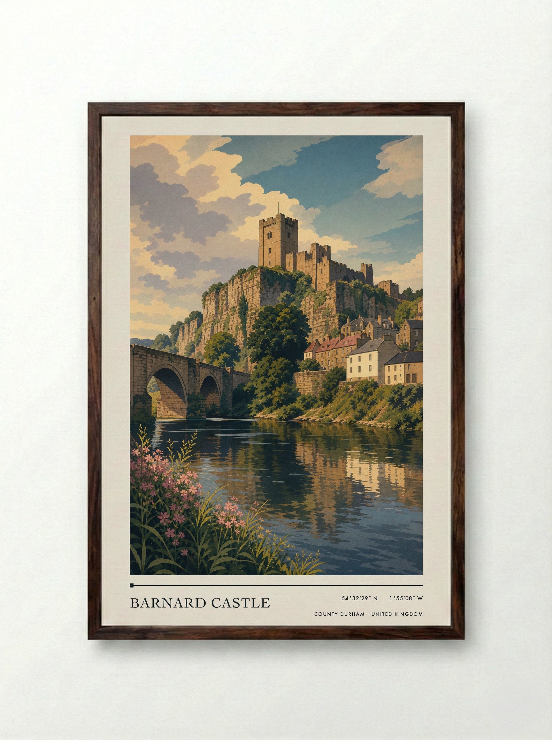 Barnard Castle County Durham United Kingdom Travel Poster - Framed Print Dark Wood