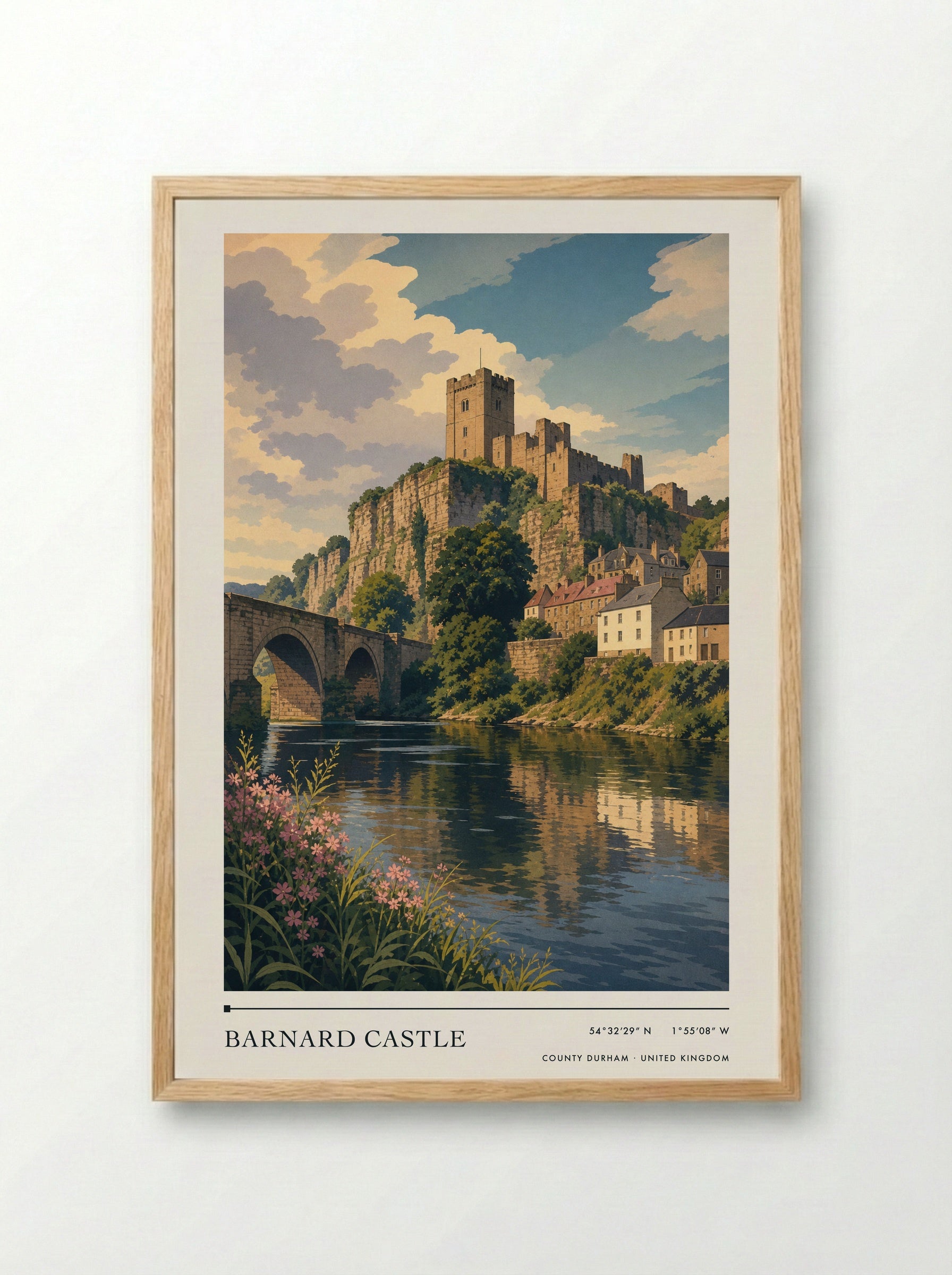 Barnard Castle County Durham United Kingdom Travel Poster - Framed Print Wood
