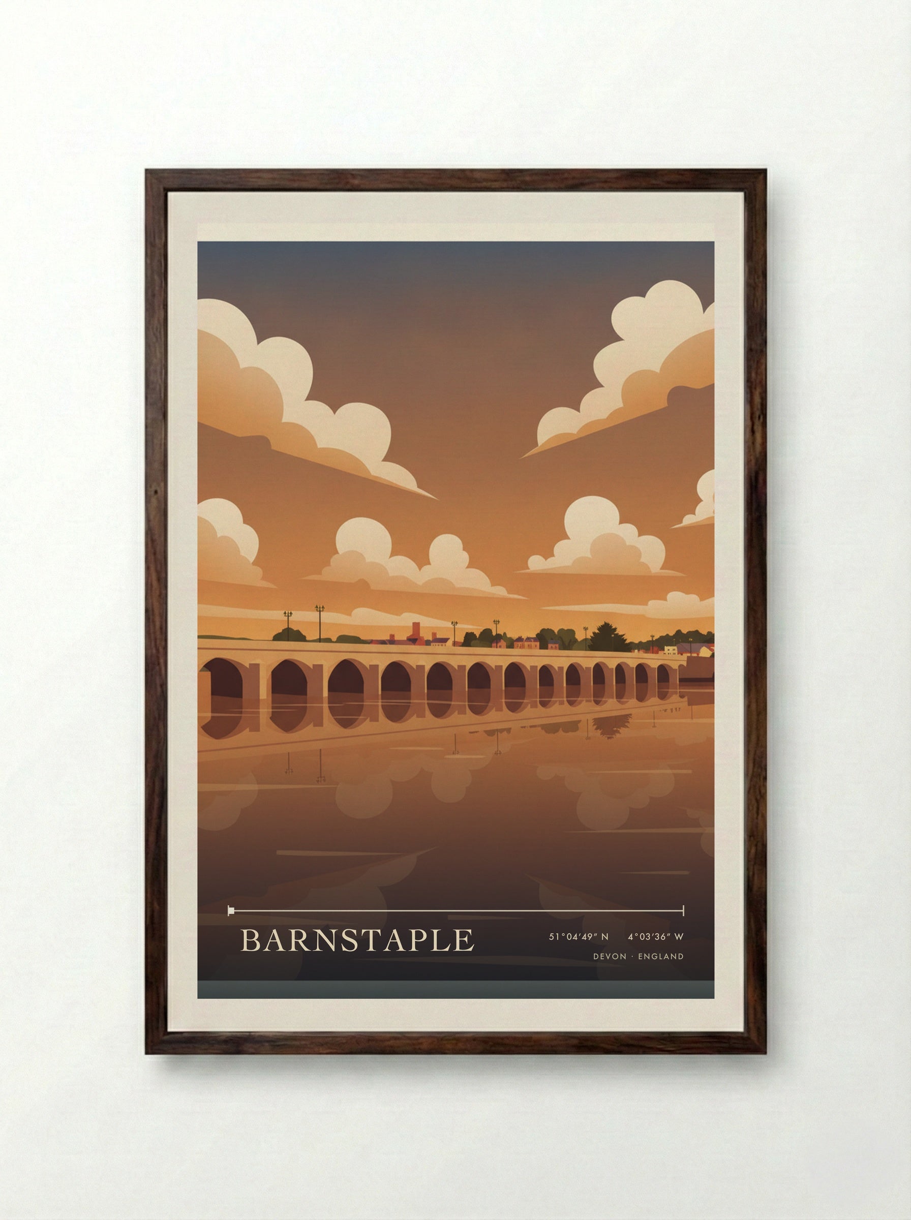 Barnstaple Devon England Travel Poster - Framed Print Dark Wood