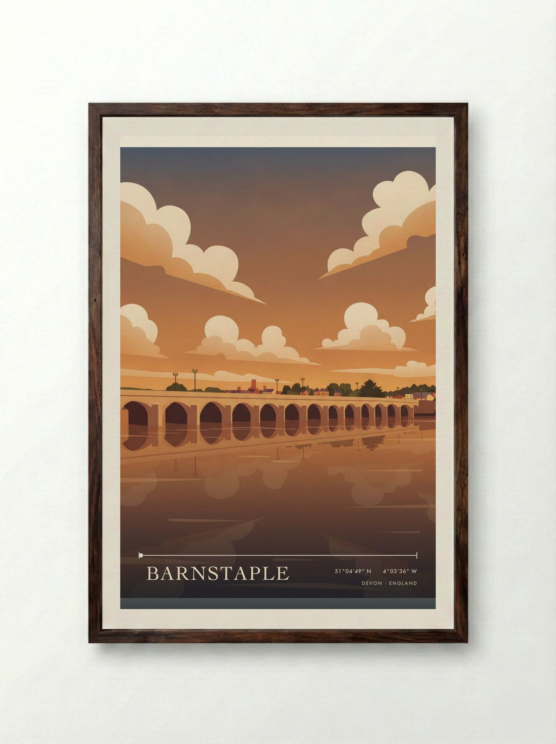 Barnstaple Devon England Travel Poster - Framed Print Dark Wood