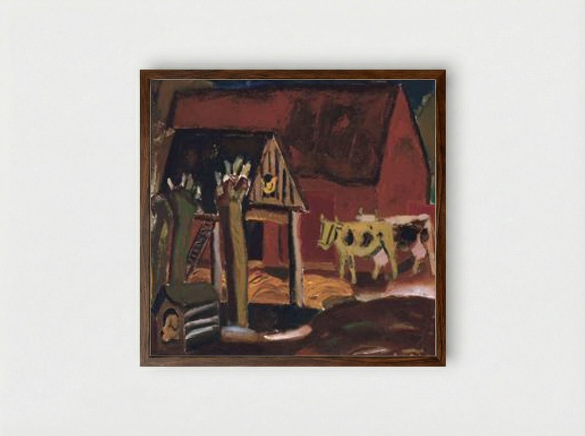 Barnyard with Herd - Gustave de Smet - Framed Print Dark Wood