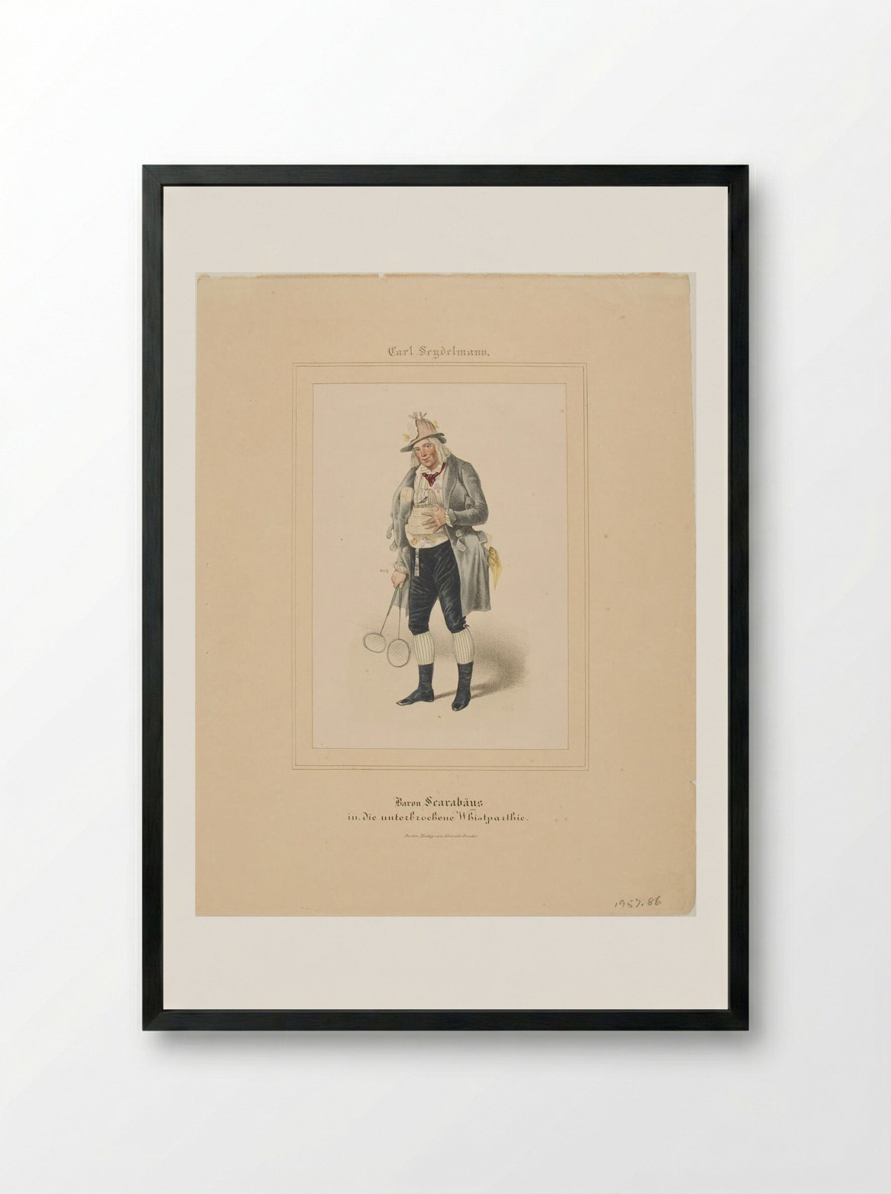Baron Scarabäus, in the Interrupted Whist Party - Theodor Hosemann - Framed Print Black