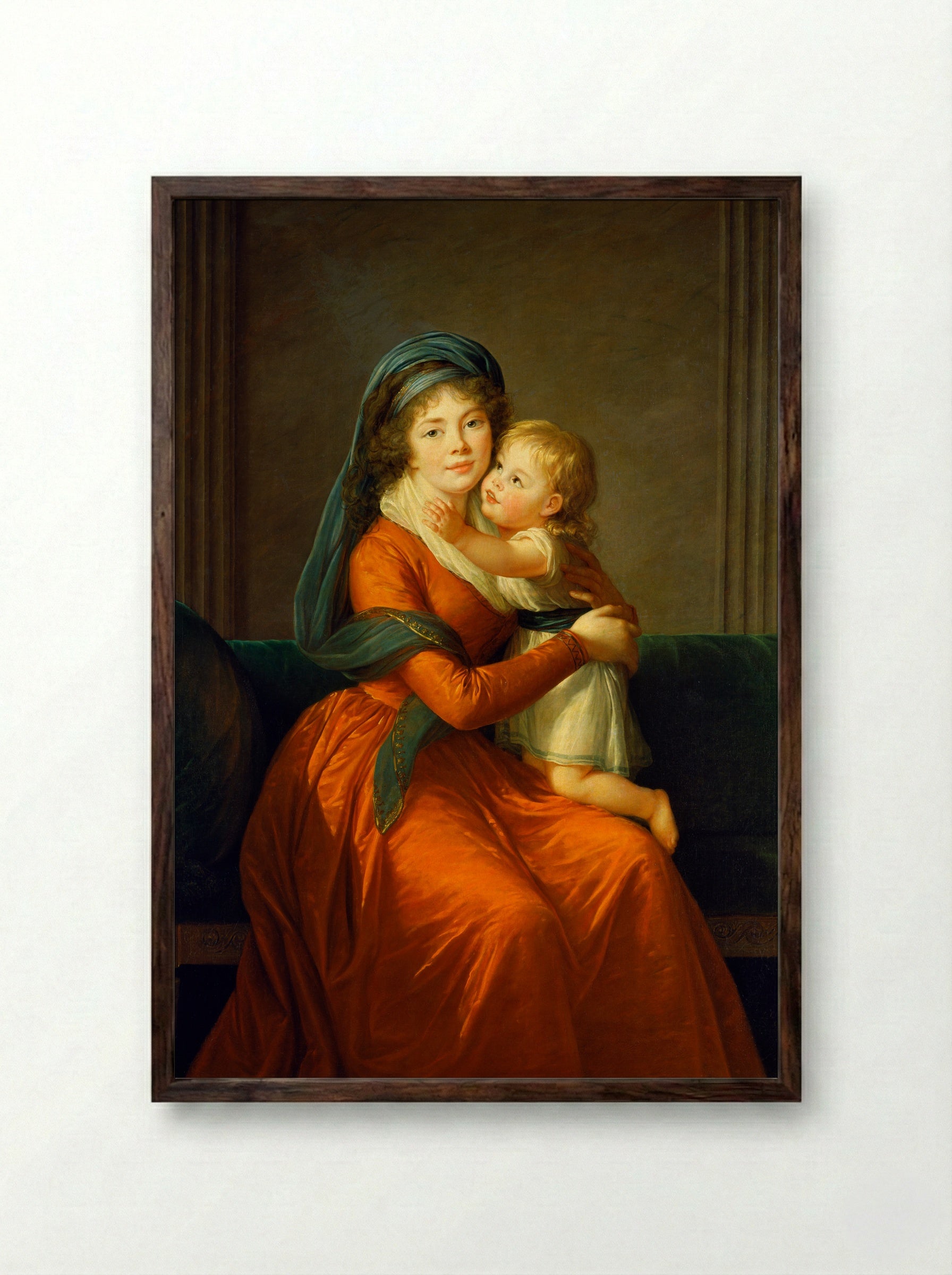 Baroness Anna Sergeevna Stroganova and Her Son Sergey - Louise Elisabeth Vigée Le Brun - Framed Print Dark Wood