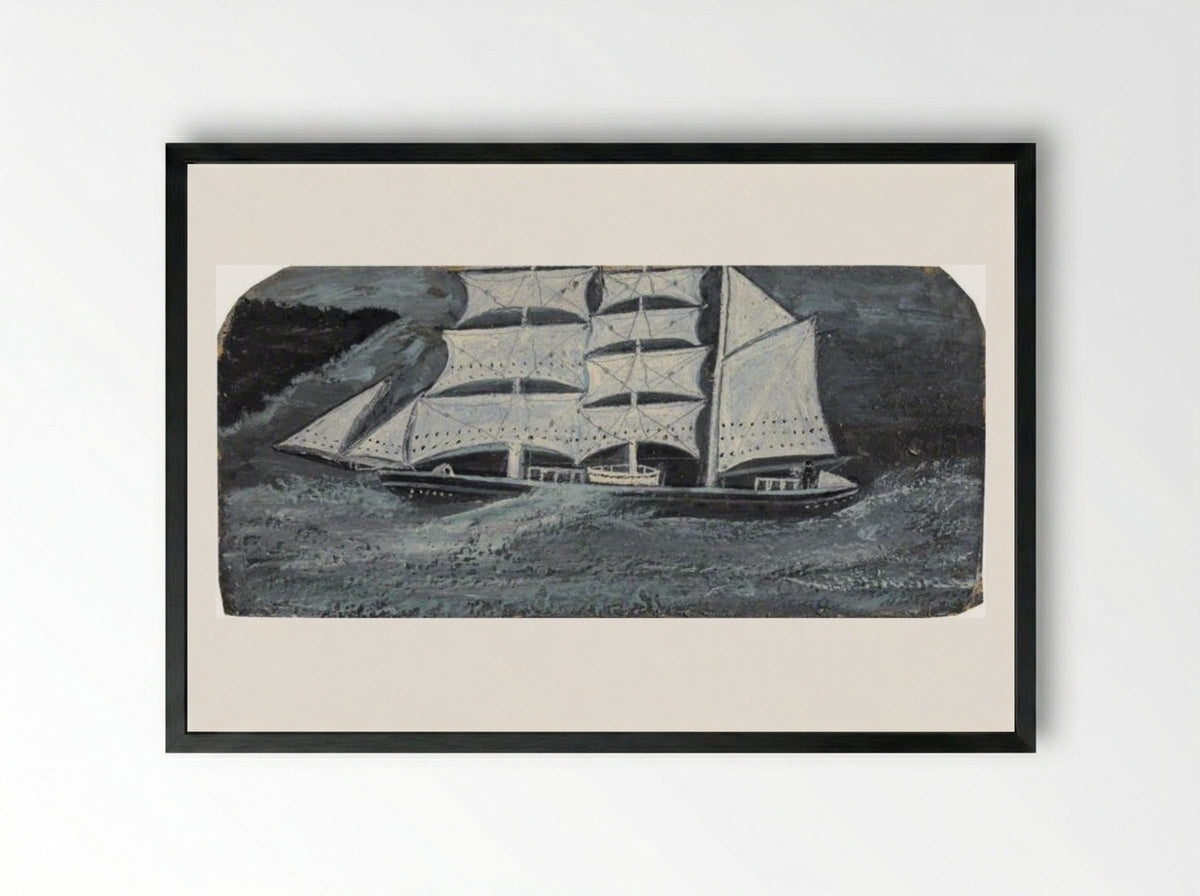 Barque with a Man at the Wheel on a Stormy Sea - Alfred Wallis - Framed Print Black