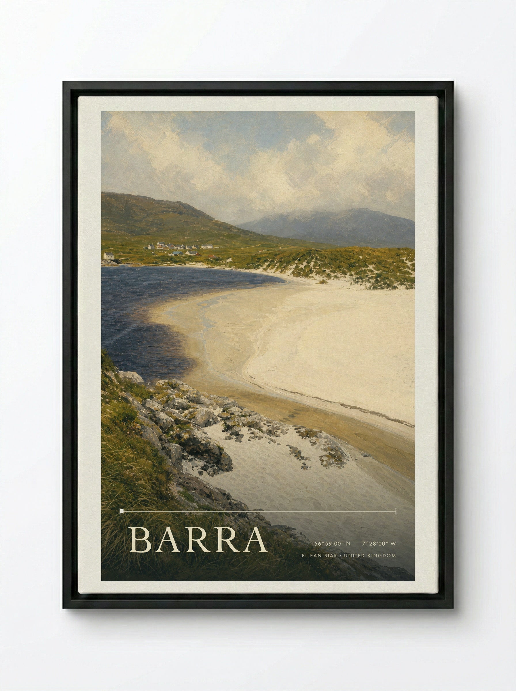 Barra Eilean Siar United Kingdom Travel Poster - Framed Canvas Black