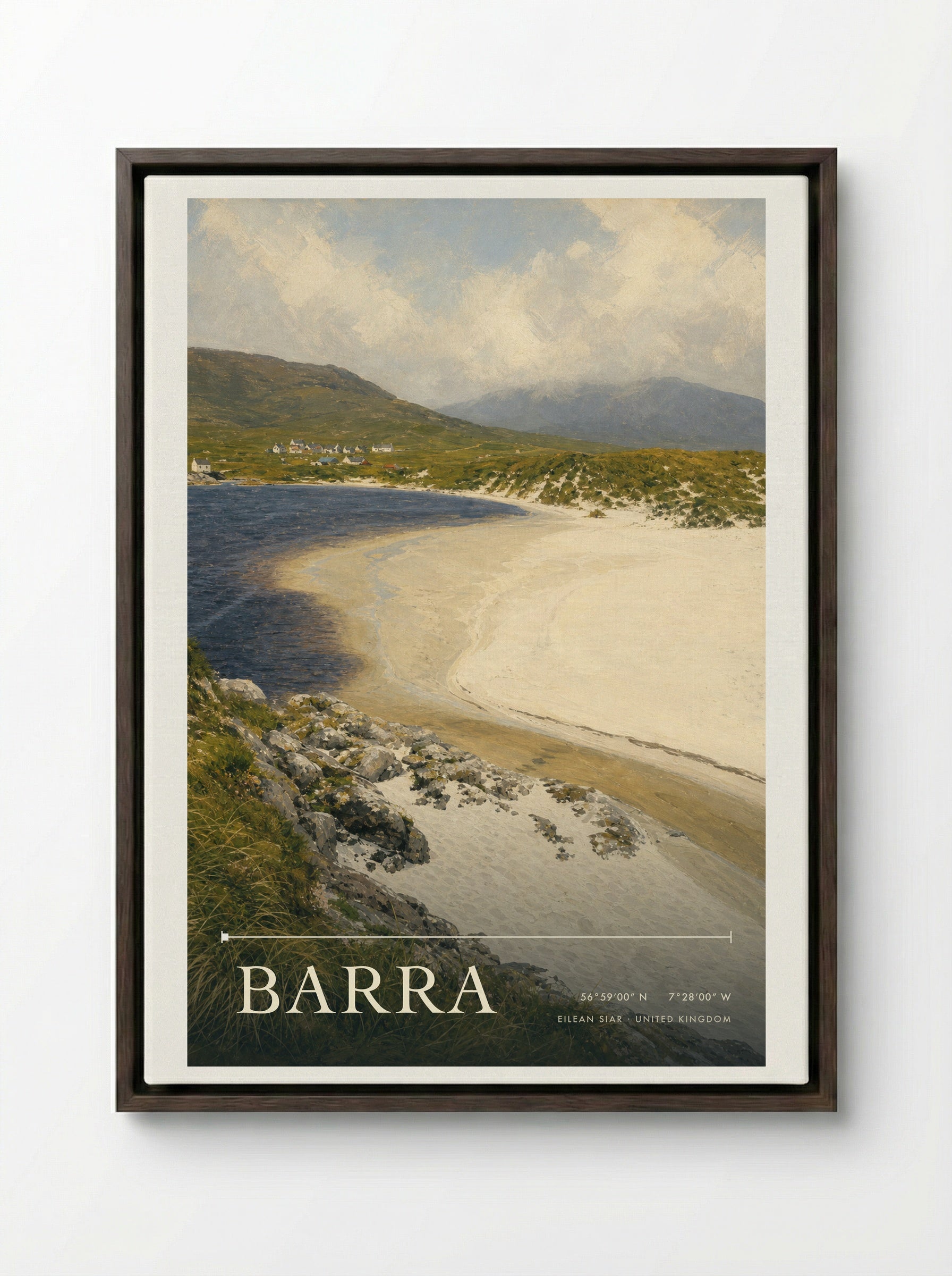Barra Eilean Siar United Kingdom Travel Poster - Framed Canvas Dark Wood