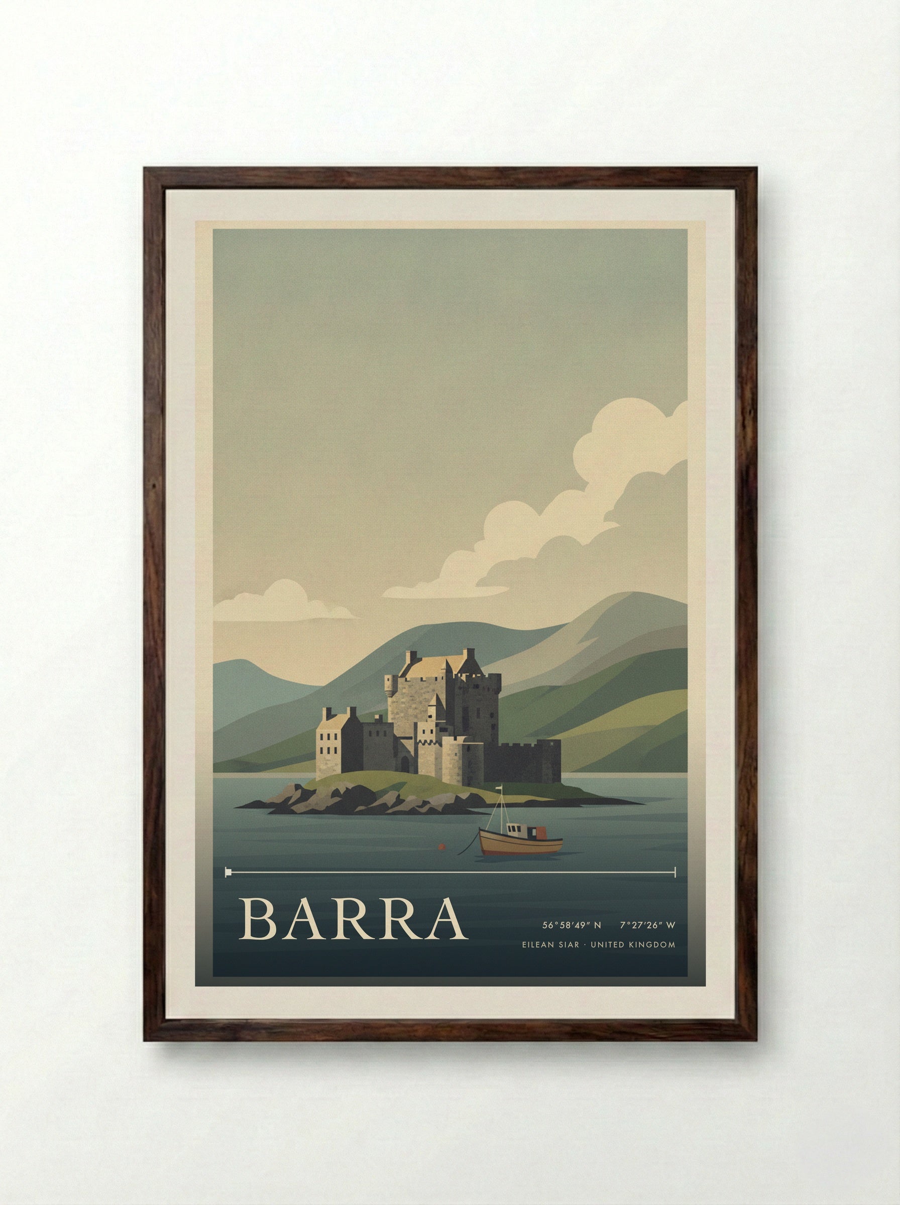 Barra Eilean Siar United Kingdom Travel Poster - Framed Print Dark Wood