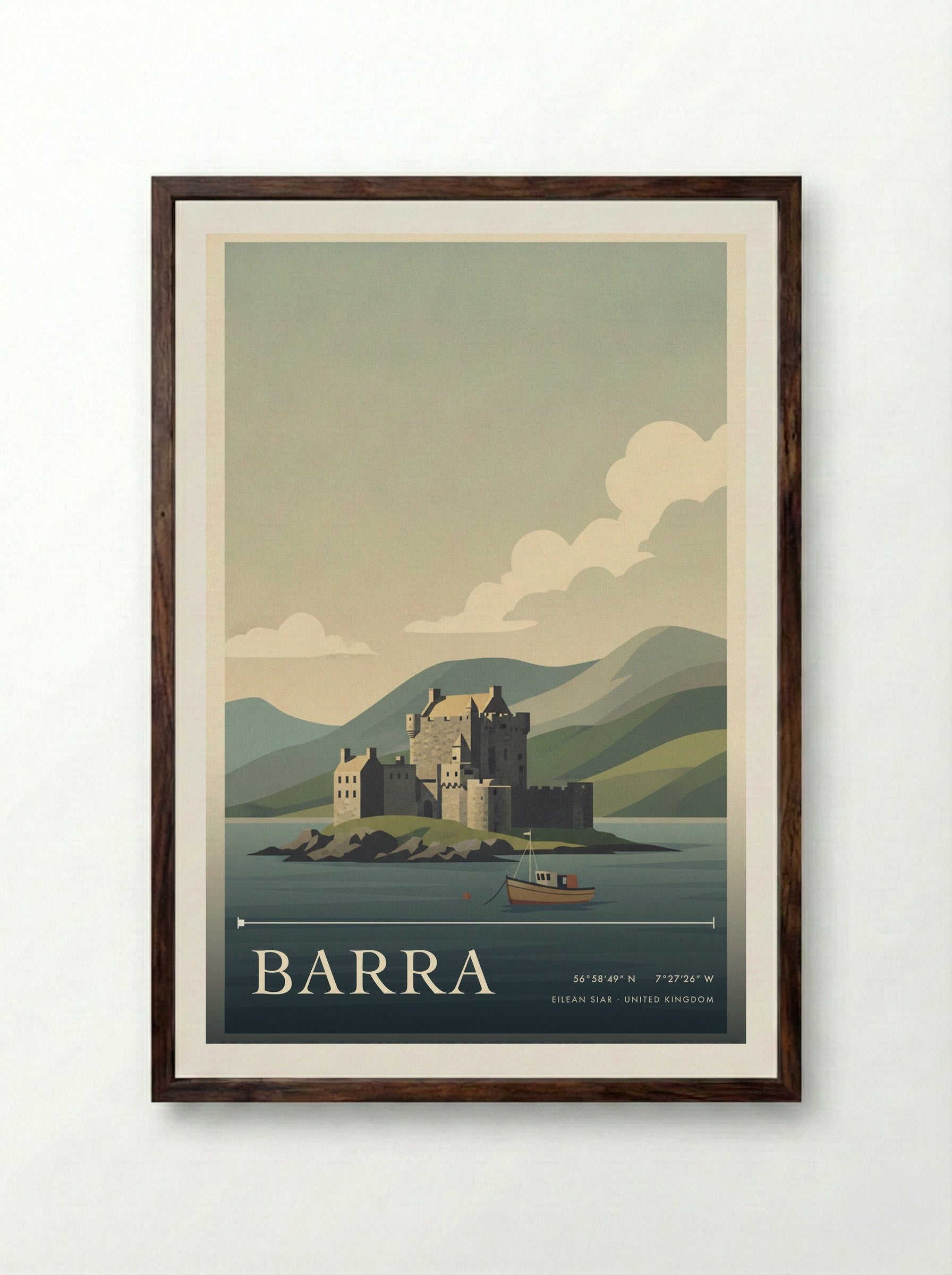 Barra Eilean Siar United Kingdom Travel Poster - Framed Print Dark Wood