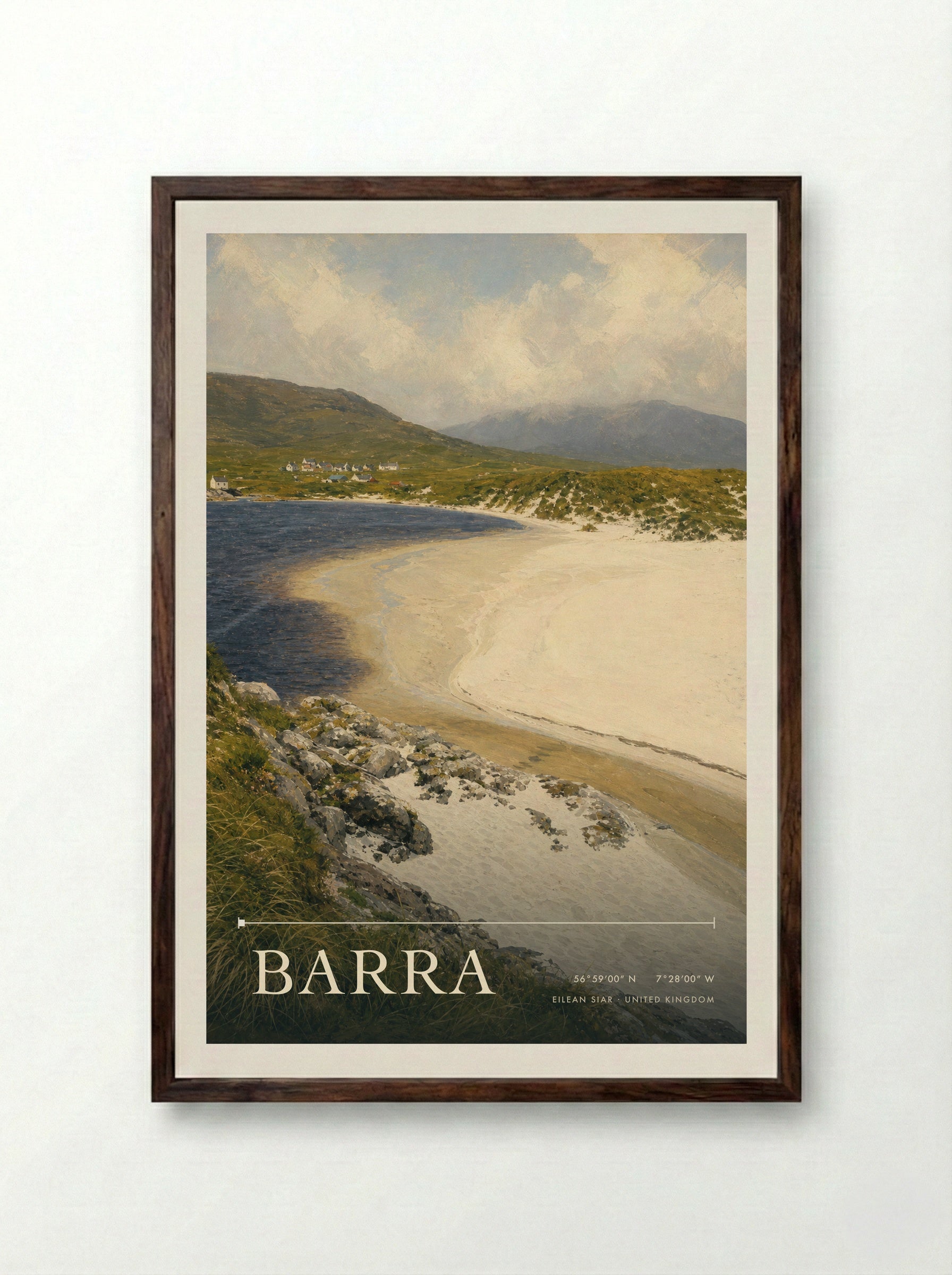 Barra Eilean Siar United Kingdom Travel Poster - Framed Print Dark Wood