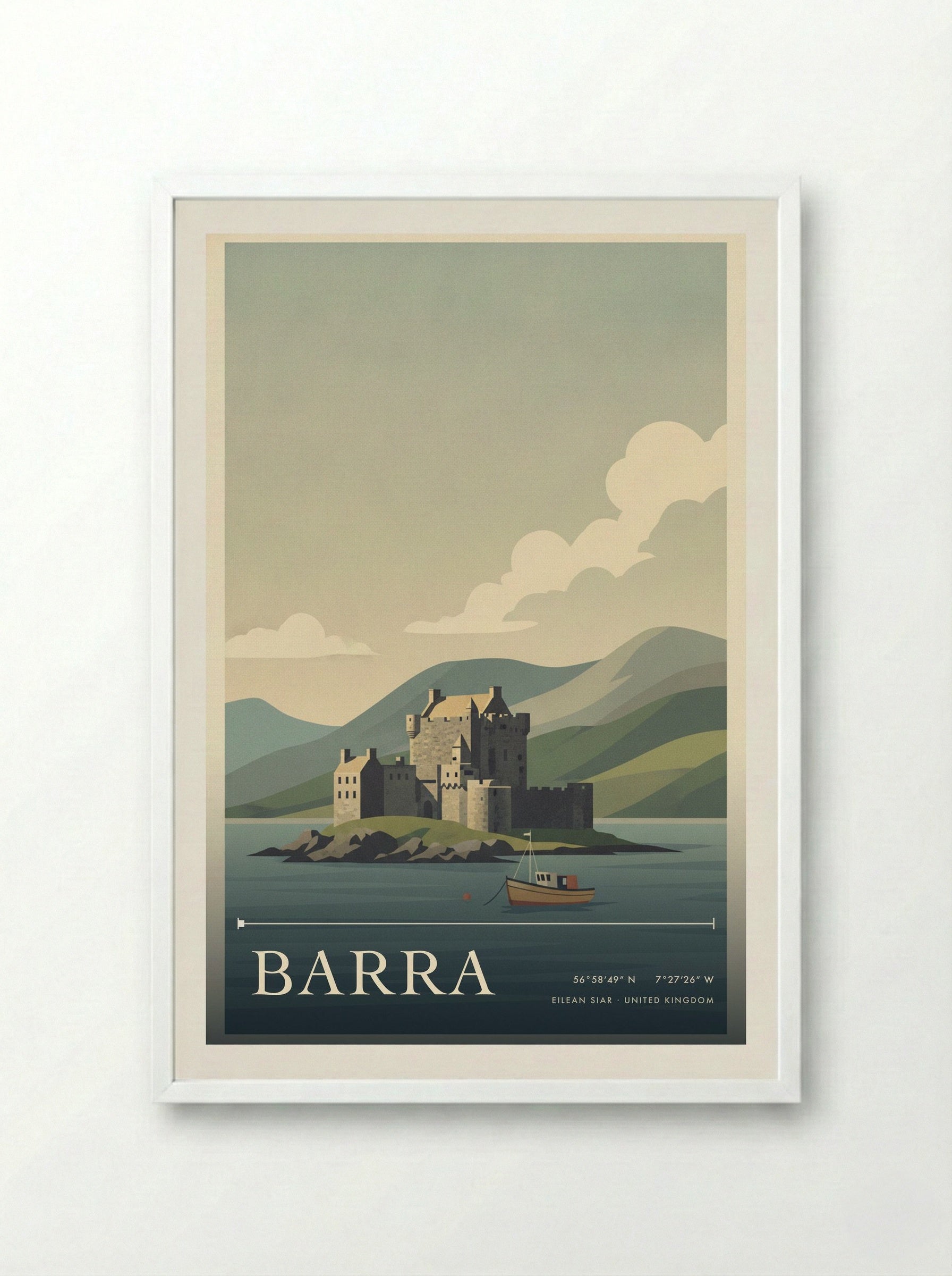 Barra Eilean Siar United Kingdom Travel Poster - Framed Print White