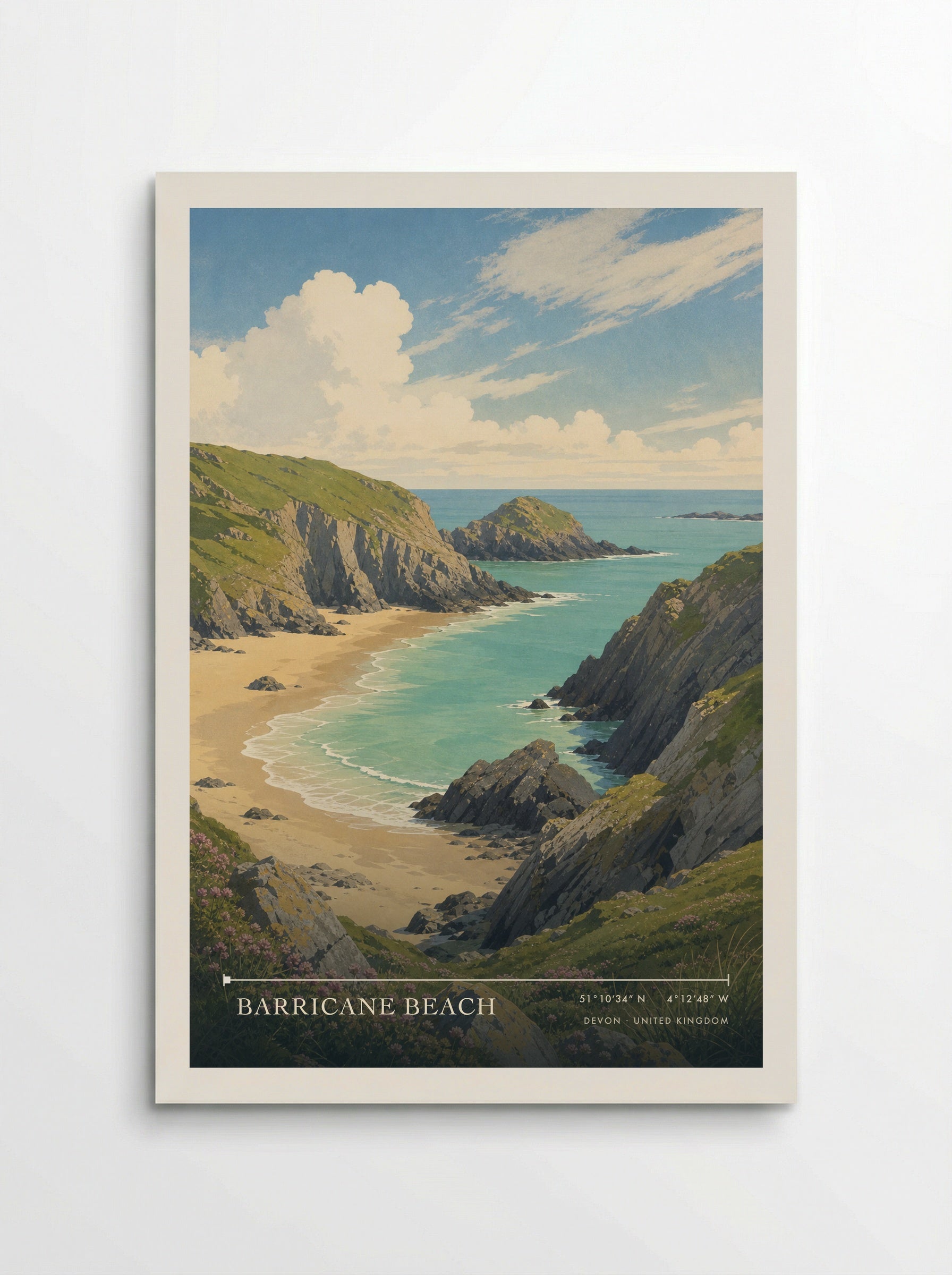 Barricane Beach Devon United Kingdom Travel Poster - Poster