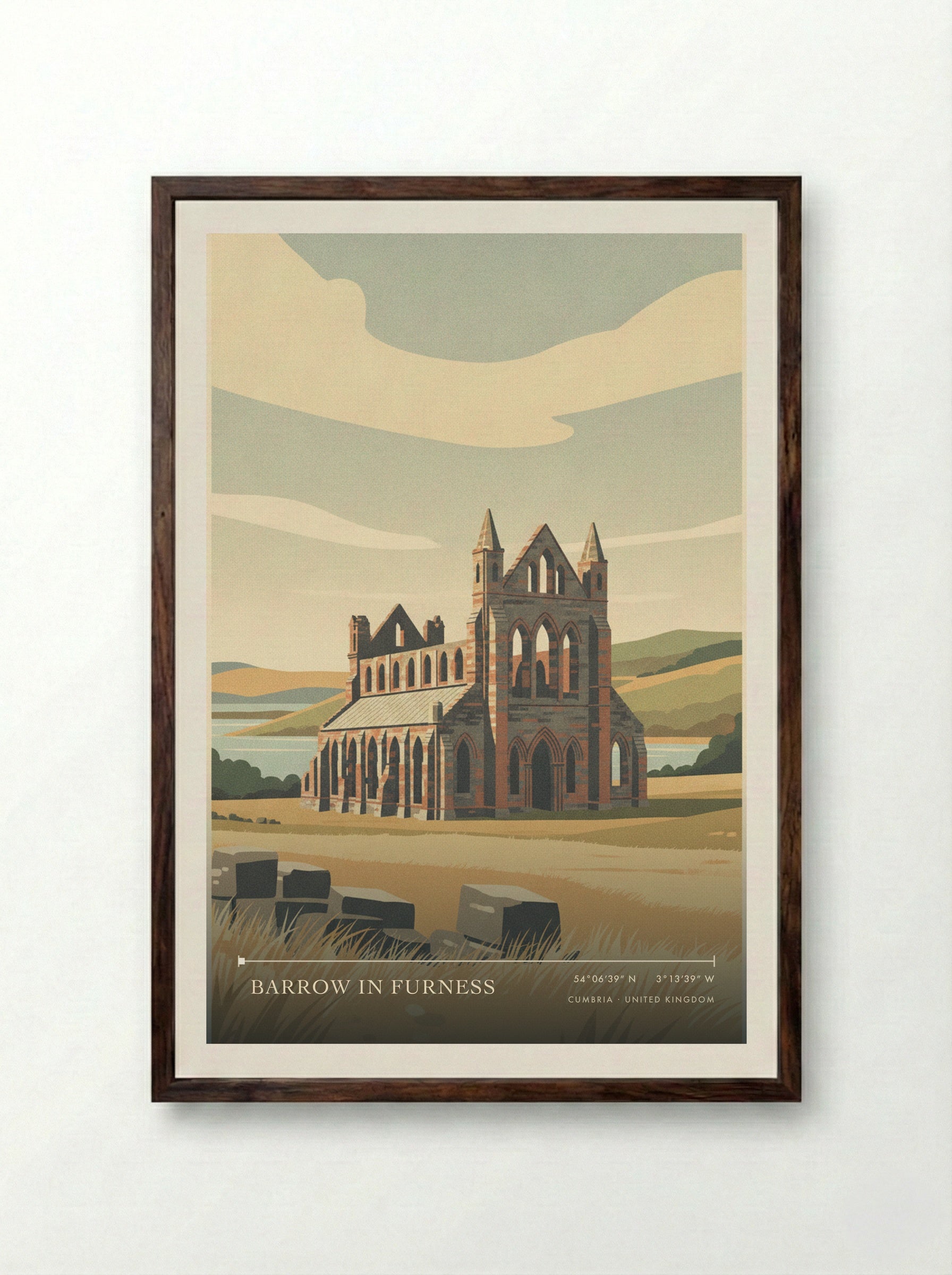Barrow in Furness Cumbria United Kingdom Travel Poster - Framed Print Dark Wood