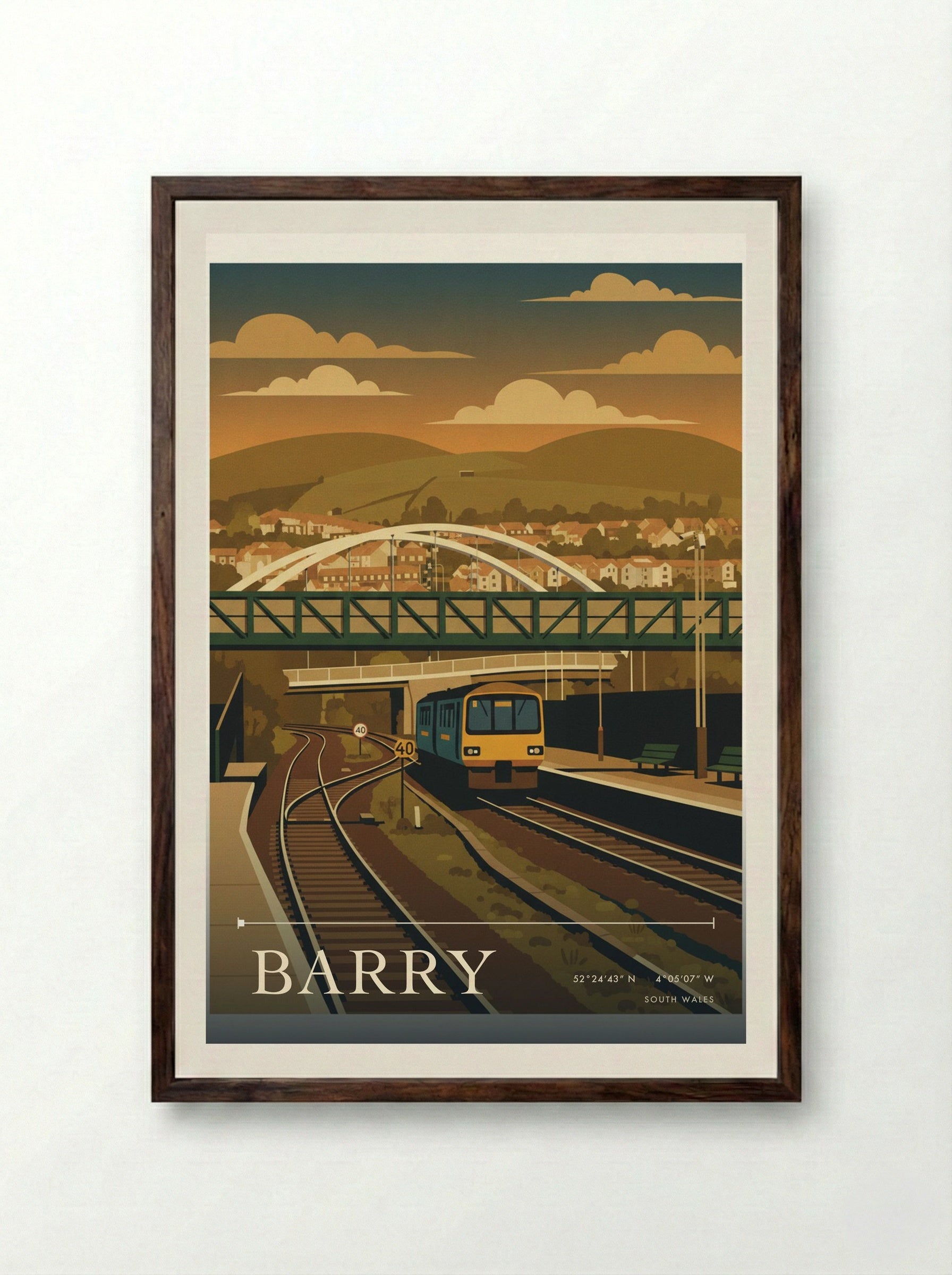 Barry South Wales Wales Travel Poster - Framed Print Dark Wood