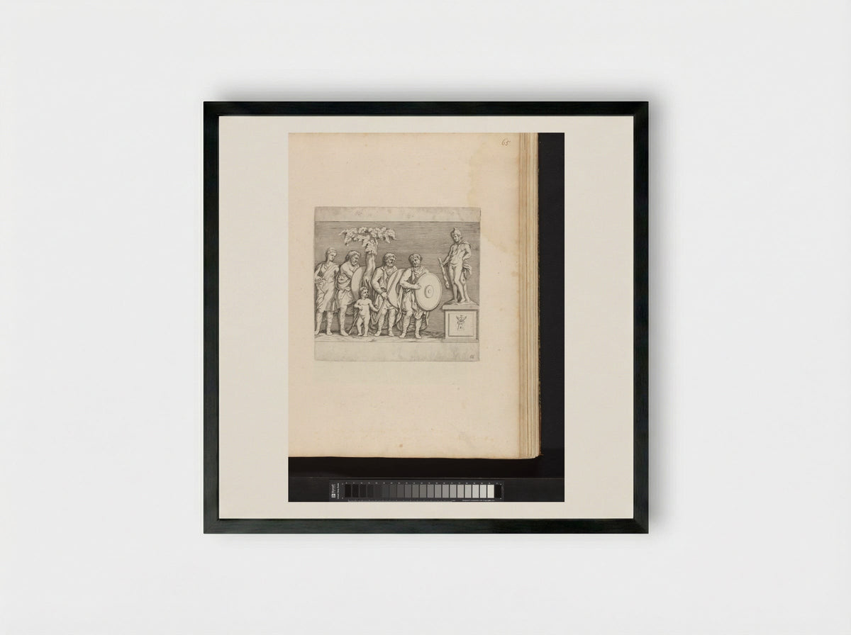 Bas-reliëf met vier soldaten en een paard - Johann Friedrich Greuter - Framed Print Black