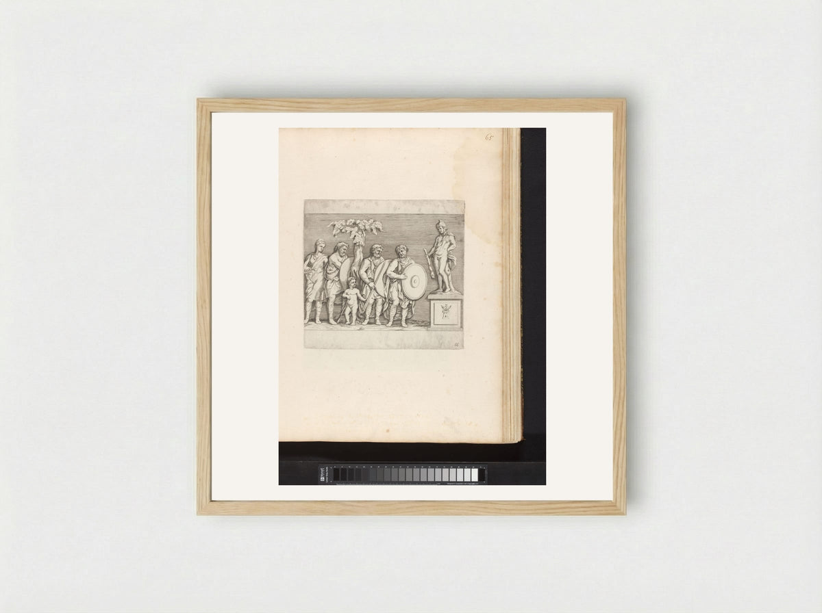 Bas-reliëf met vier soldaten en een paard - Johann Friedrich Greuter - Framed Print Wood