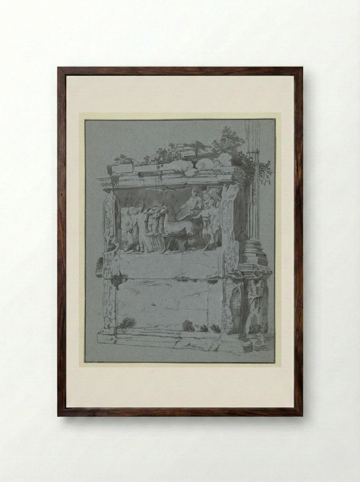 Bas-relief of the Arch of Titus - Jan Wils - Framed Print Dark Wood