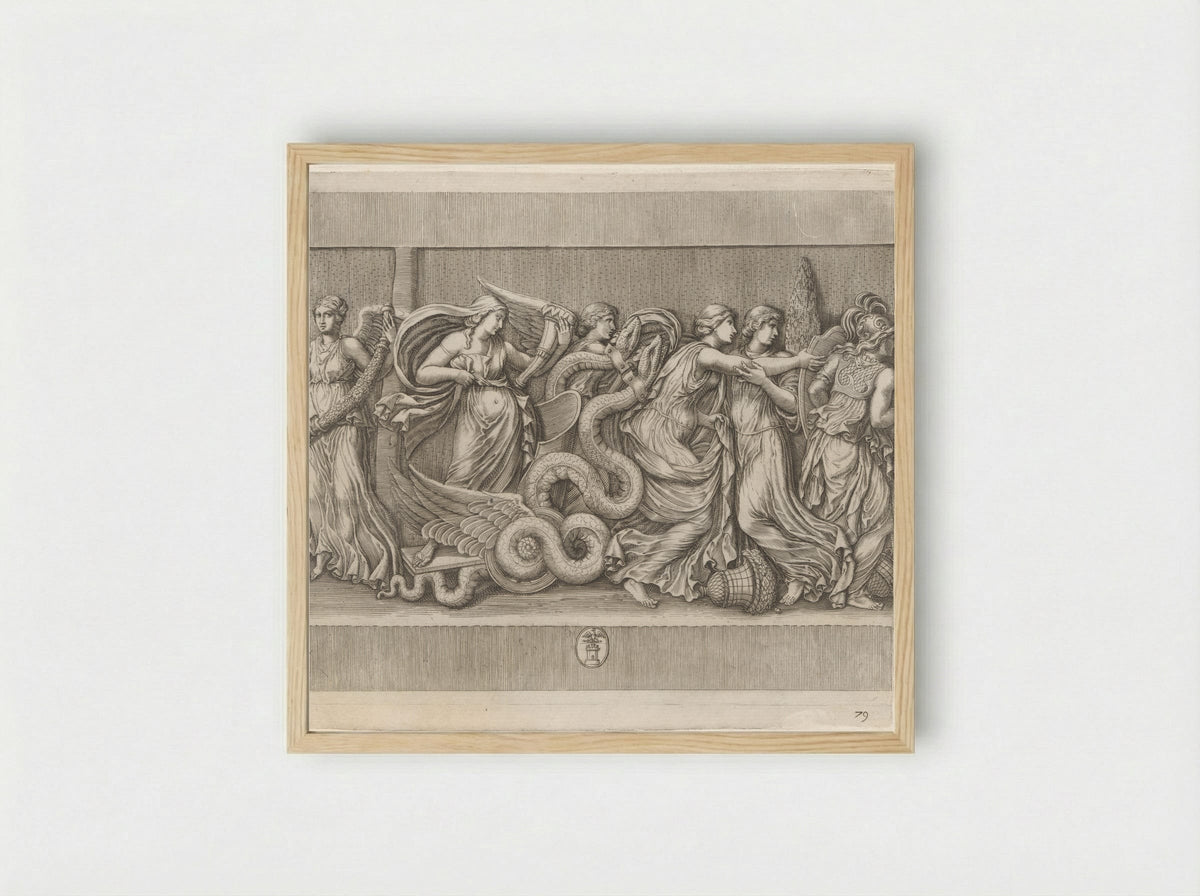 Bas-relief with Ceres on her Chariot - Matthäus Greuter - Framed Print Wood