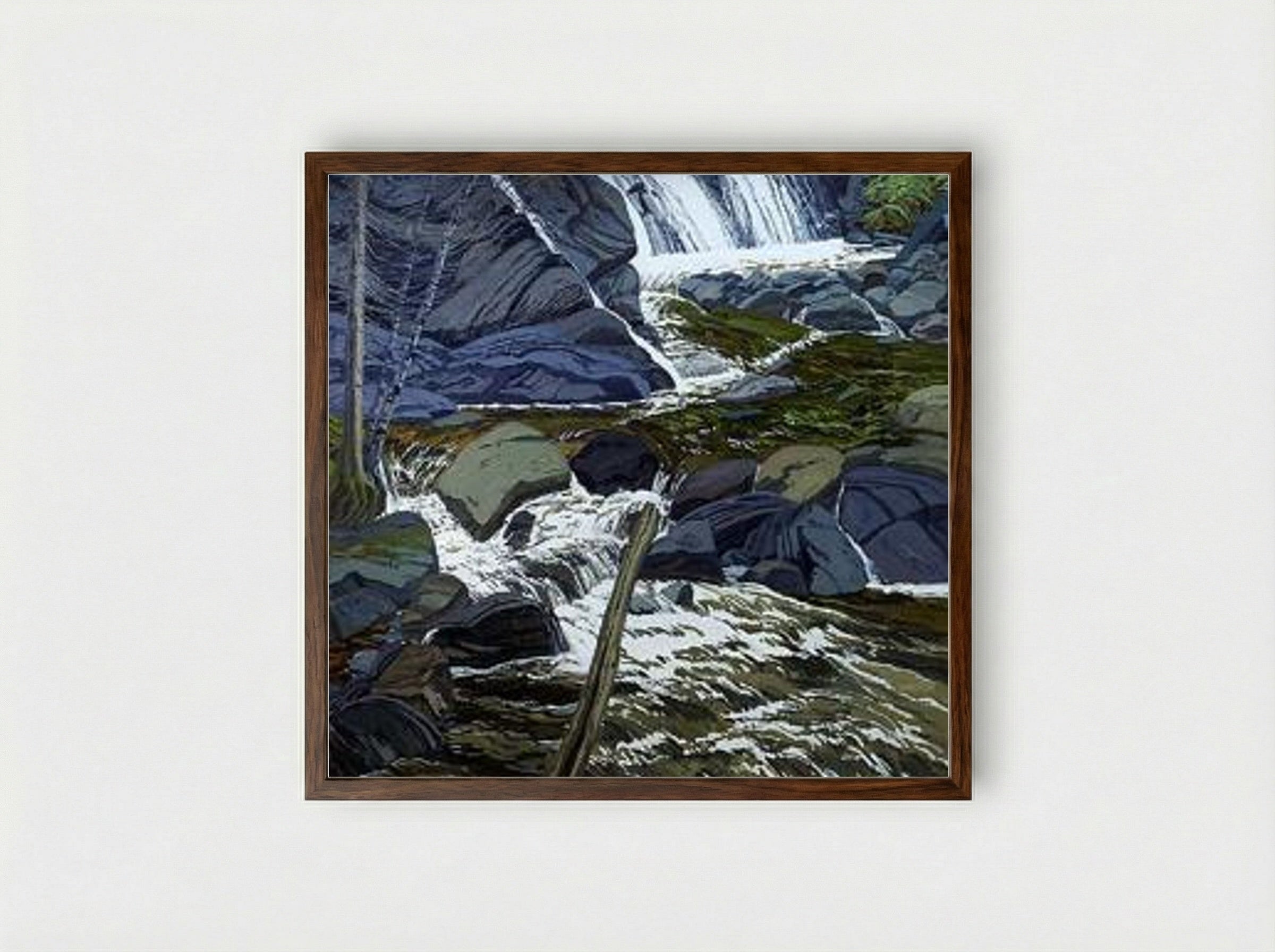 Base of Falls - Neil Welliver - Framed Print Dark Wood