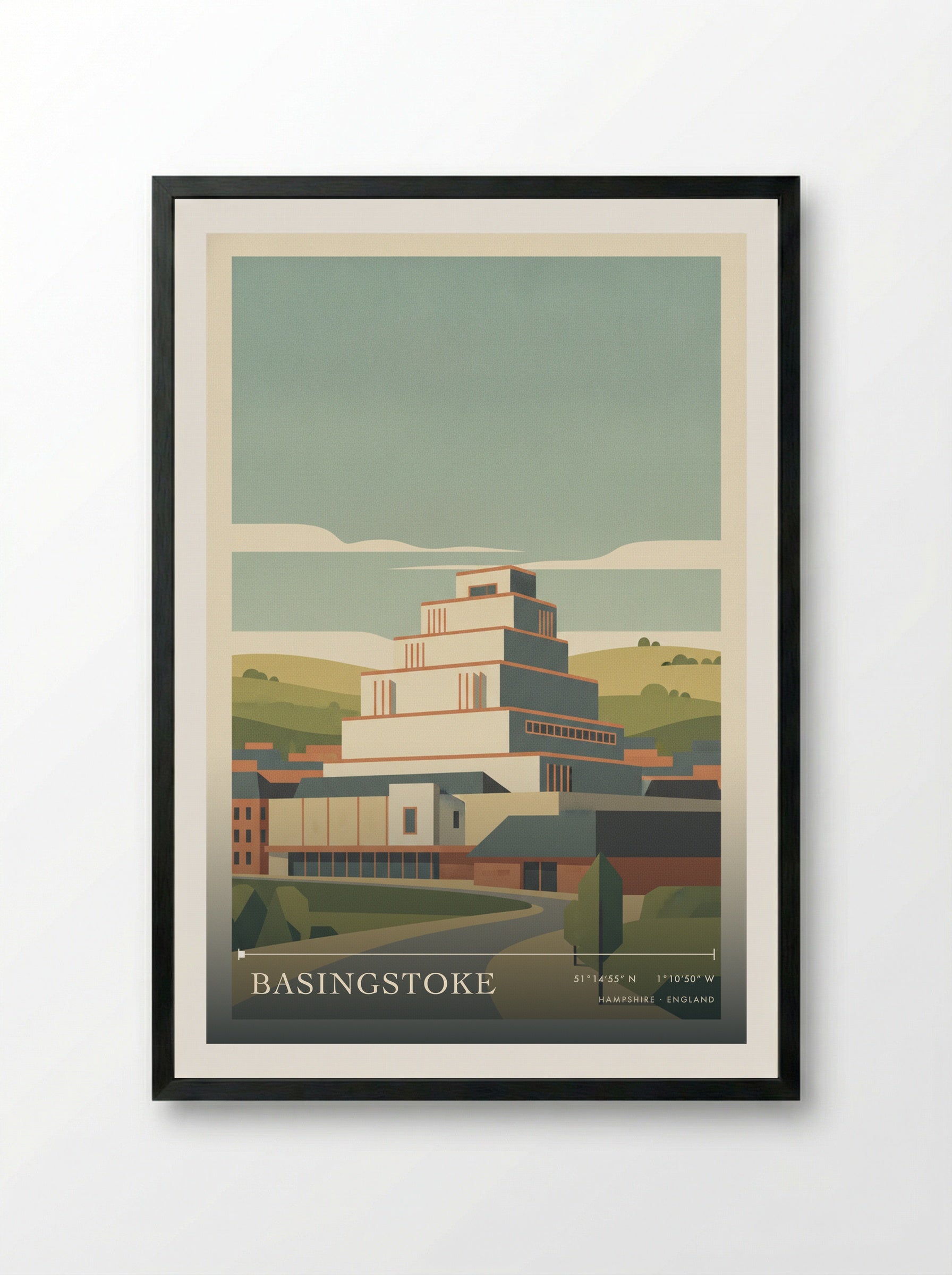 Basingstoke Hampshire England Travel Poster - Framed Print Black