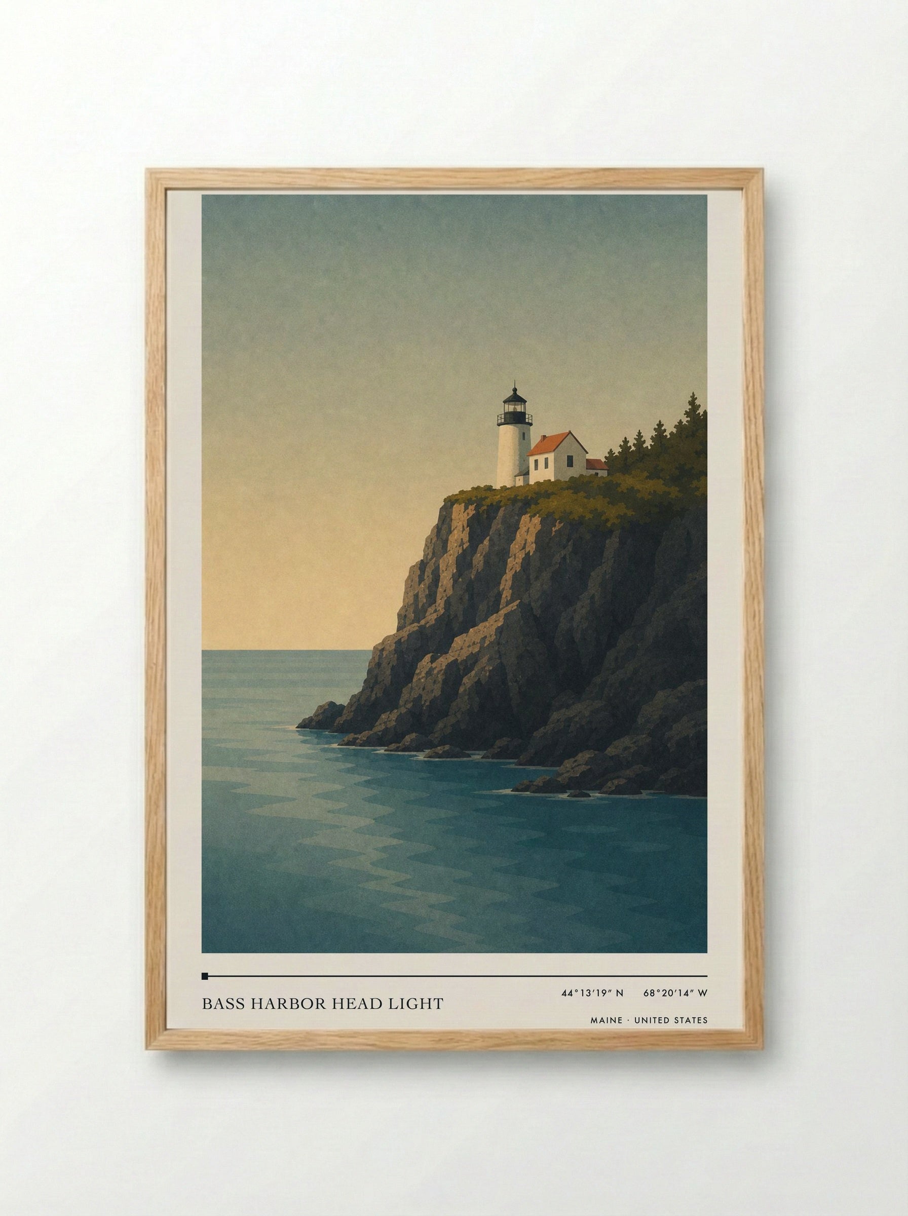 Bass Harbor Head Light Travel Poster Artwork - Framed Print Wood