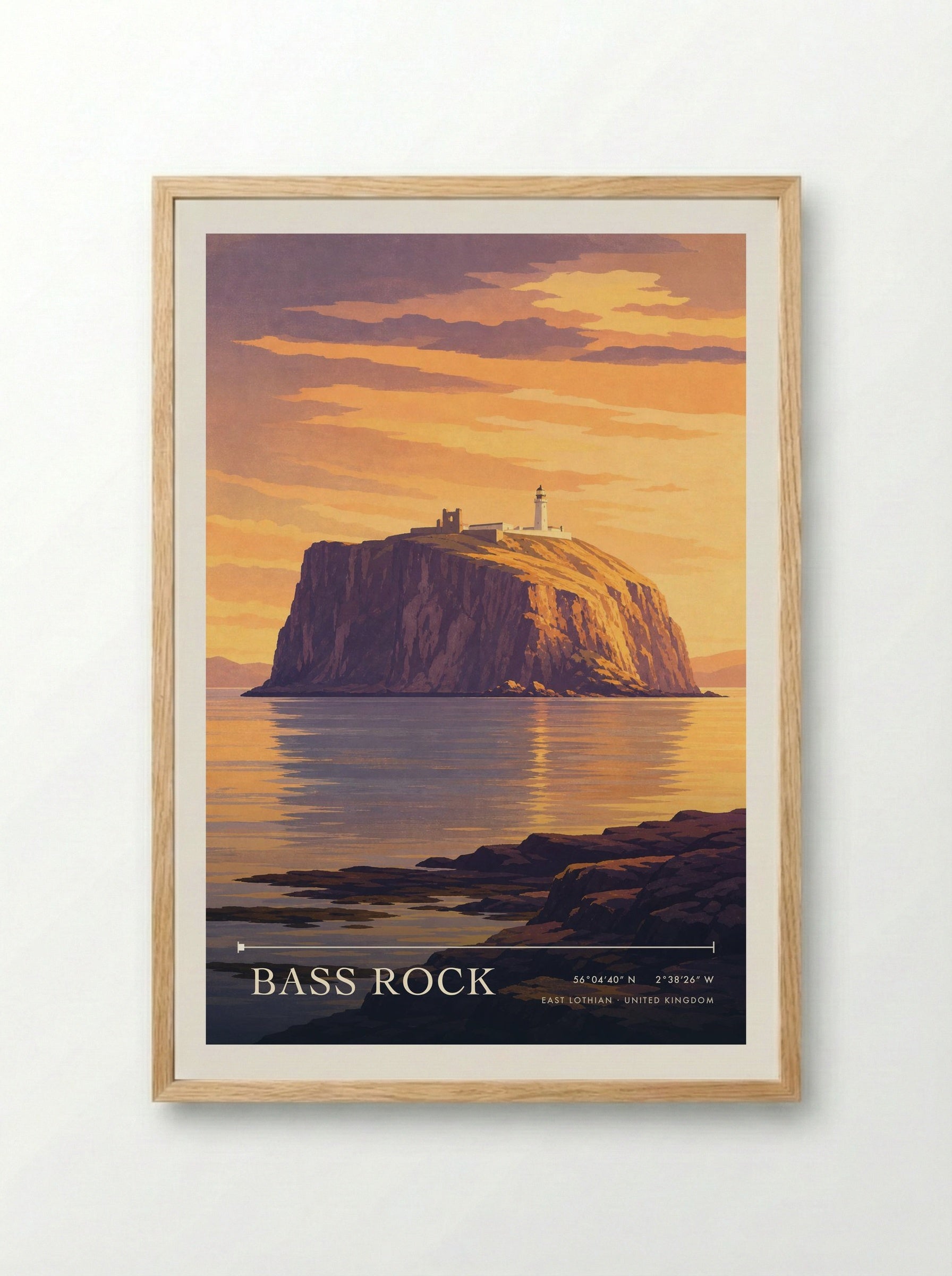 Bass Rock East Lothian United Kingdom Travel Poster - Framed Print Wood