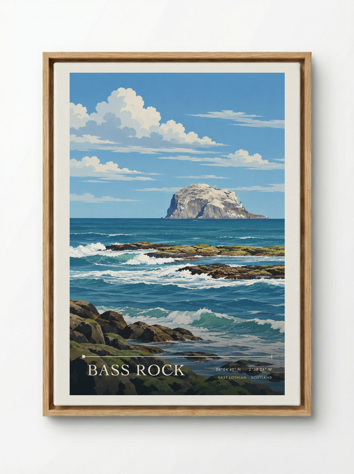 Bass Rock, East Lothian | Travel Poster - Framed Canvas Wood