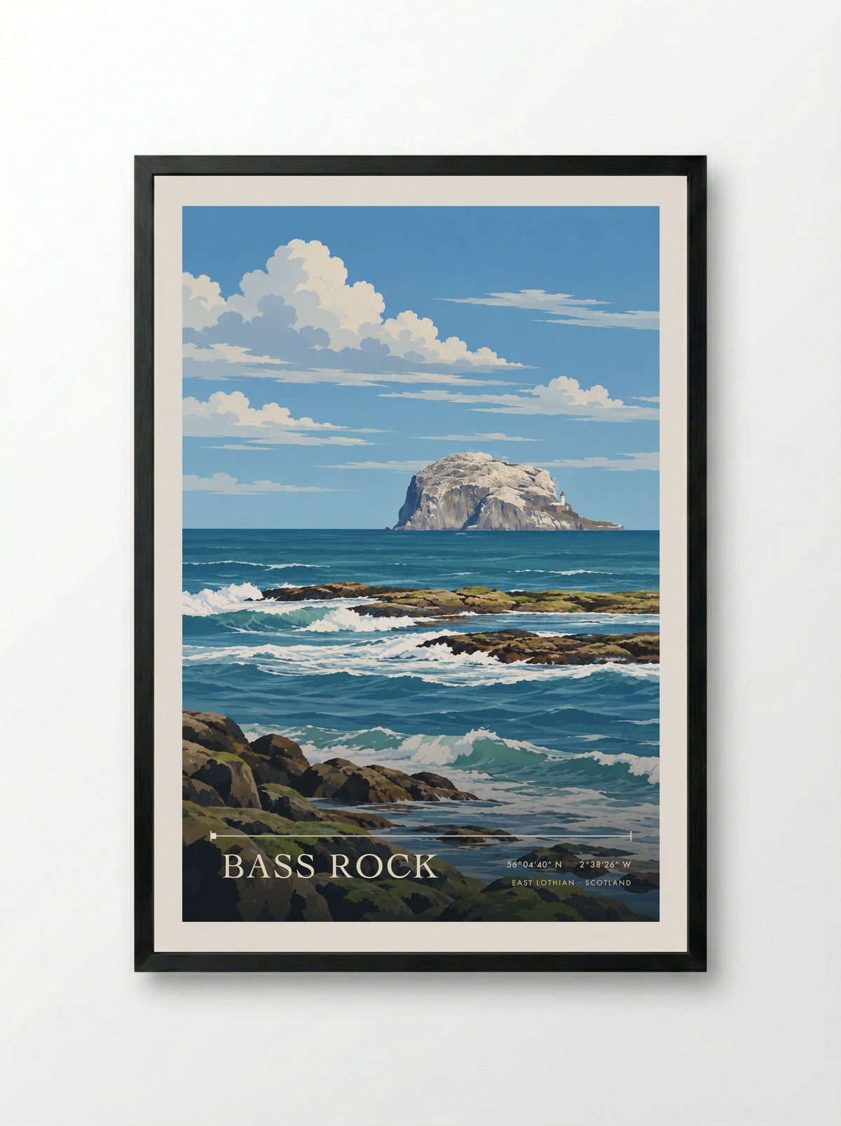 Bass Rock, East Lothian | Travel Poster - Framed Print Black