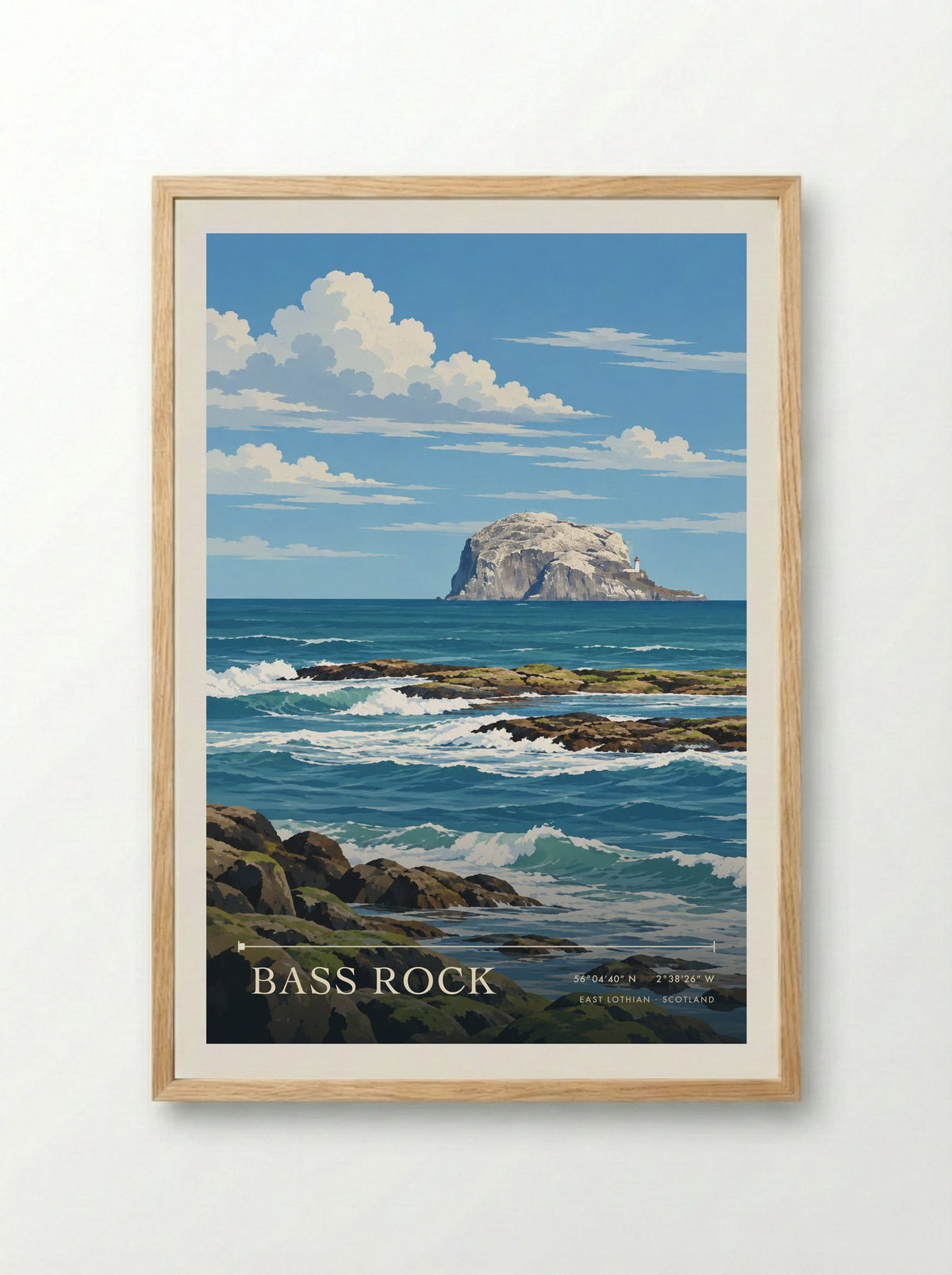 Bass Rock, East Lothian | Travel Poster - Framed Print Wood