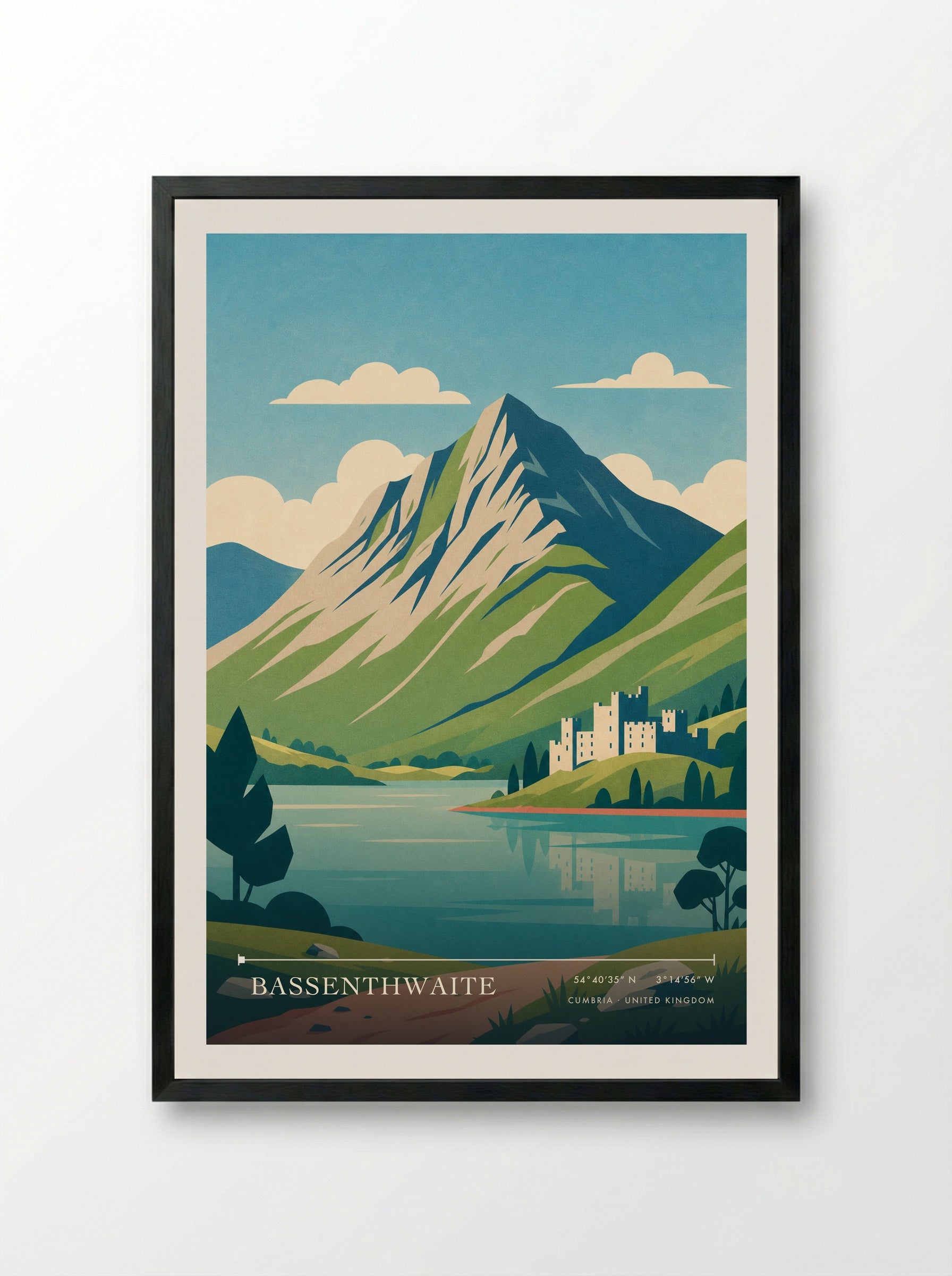 Bassenthwaite Cumbria United Kingdom Travel Poster - Framed Print Black