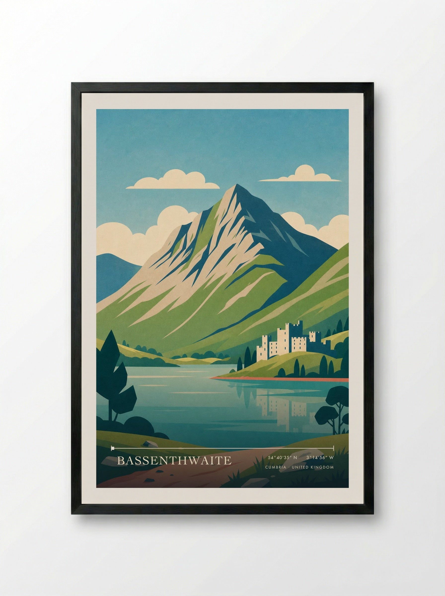 Bassenthwaite Cumbria United Kingdom Travel Poster - Framed Print Black