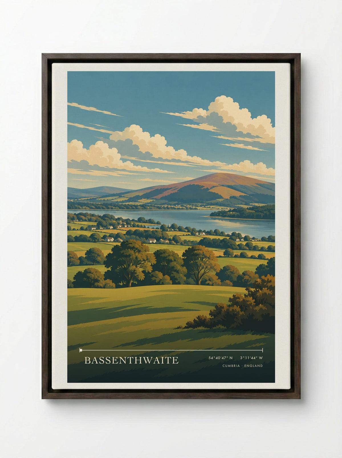 Bassenthwaite, Cumbria | Travel Poster - Framed Canvas Dark Wood