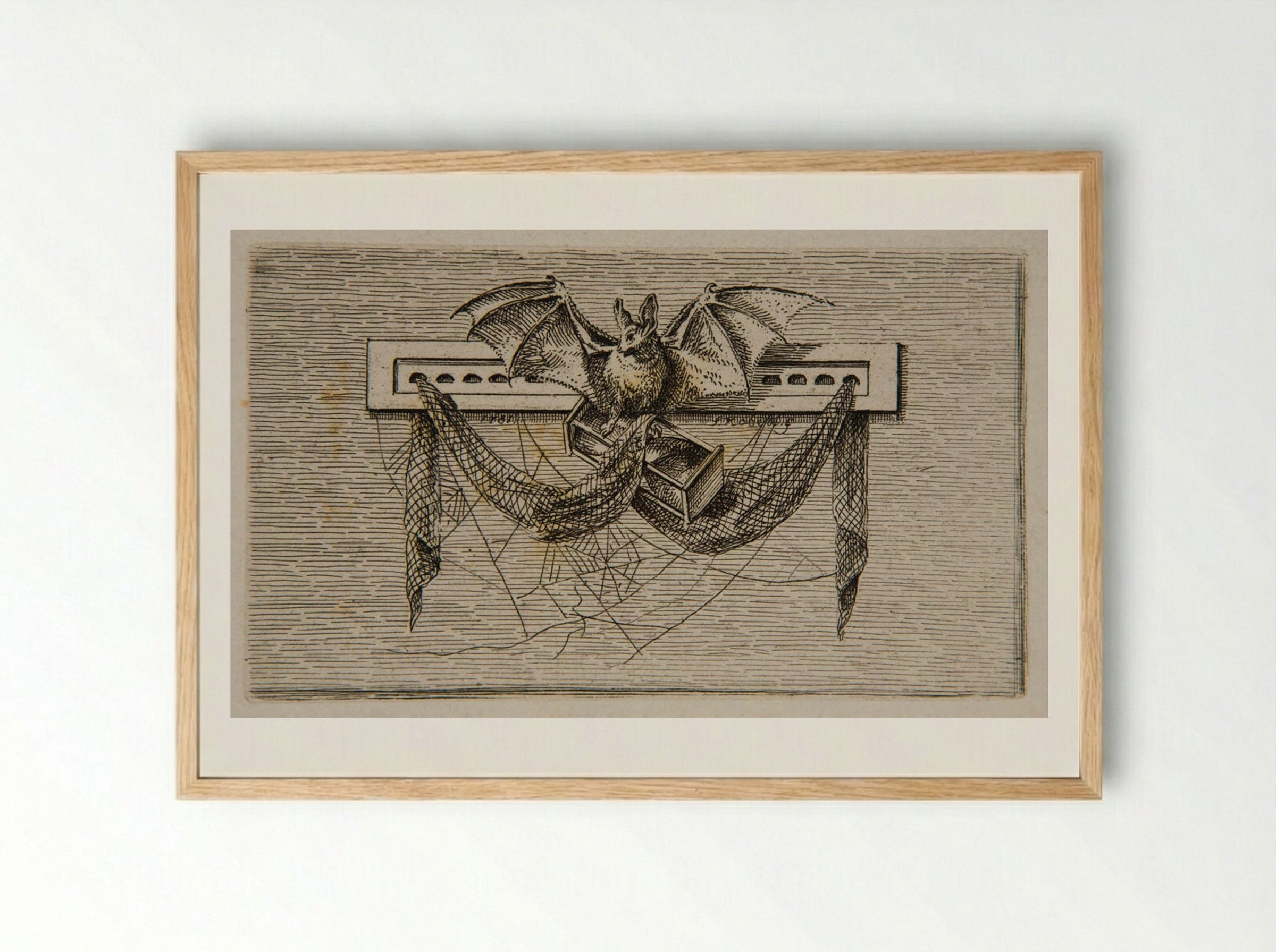 Bat (Etching) - Ferdinand Kobell - Framed Print Wood