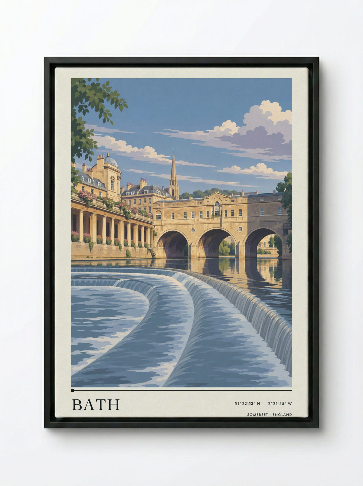 Bath, Somerset | Travel Poster - Framed Canvas Black