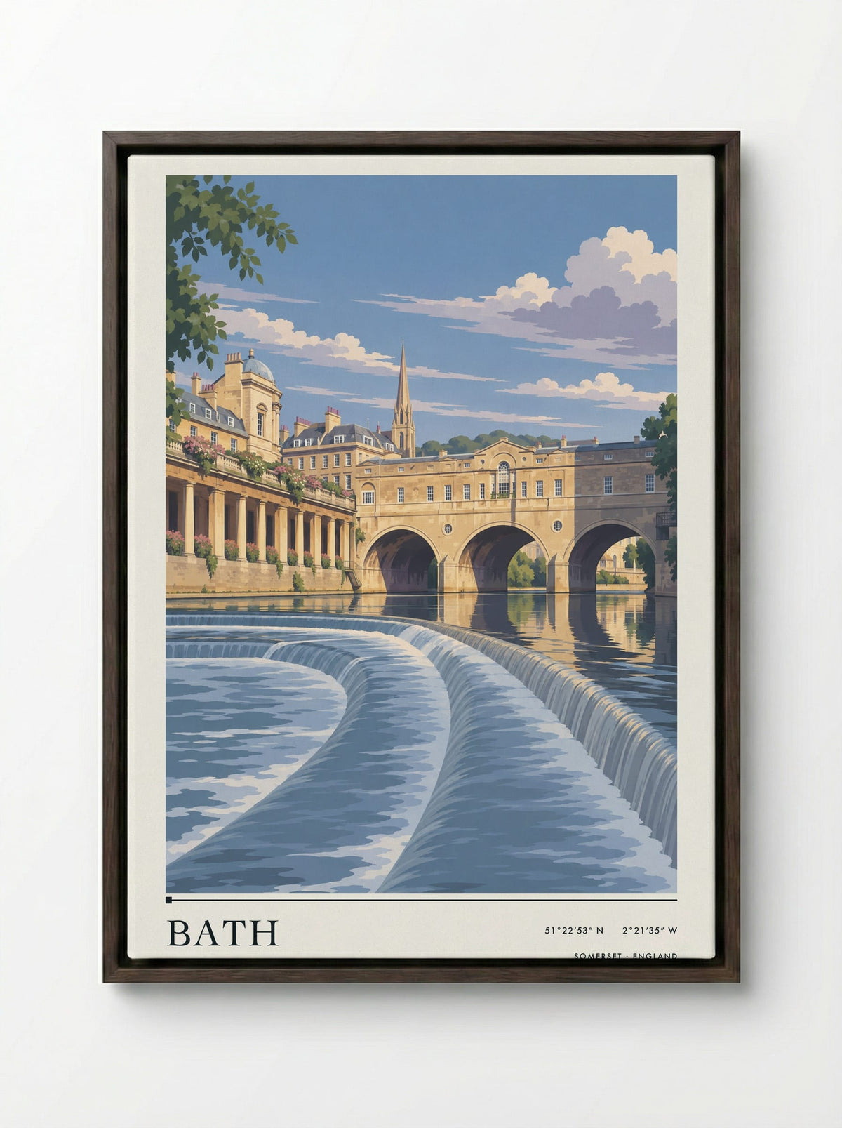 Bath, Somerset | Travel Poster - Framed Canvas Dark Wood