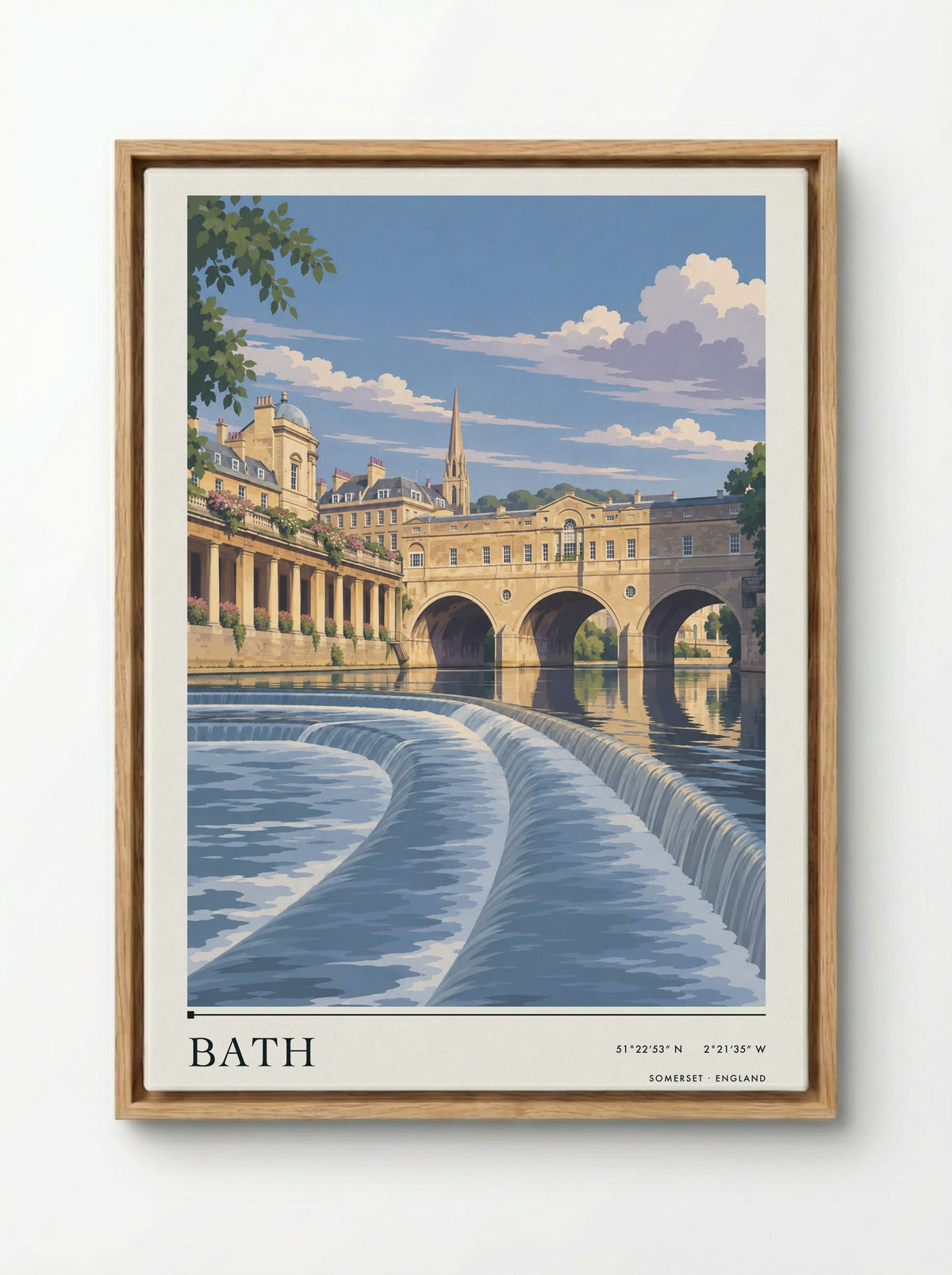 Bath, Somerset | Travel Poster - Framed Canvas Wood
