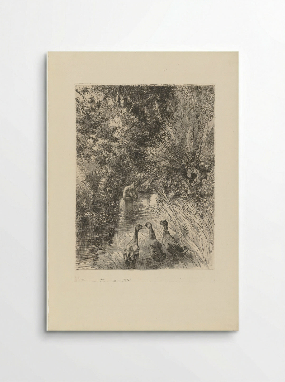 Bather and Three Ducks on the Bank - Félix Bracquemond - Poster