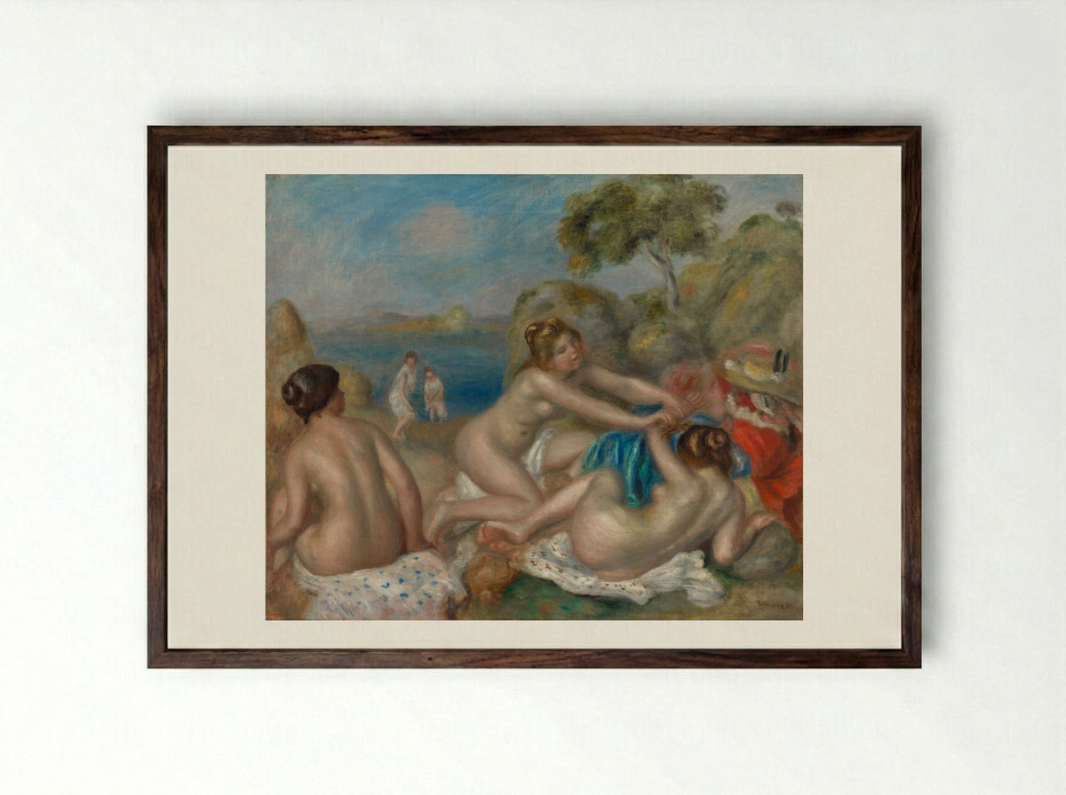 Bathers Playing with a Crab - Pierre-Auguste Renoir - Framed Print Dark Wood