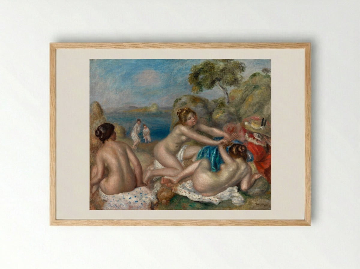 Bathers Playing with a Crab - Pierre-Auguste Renoir - Framed Print Wood