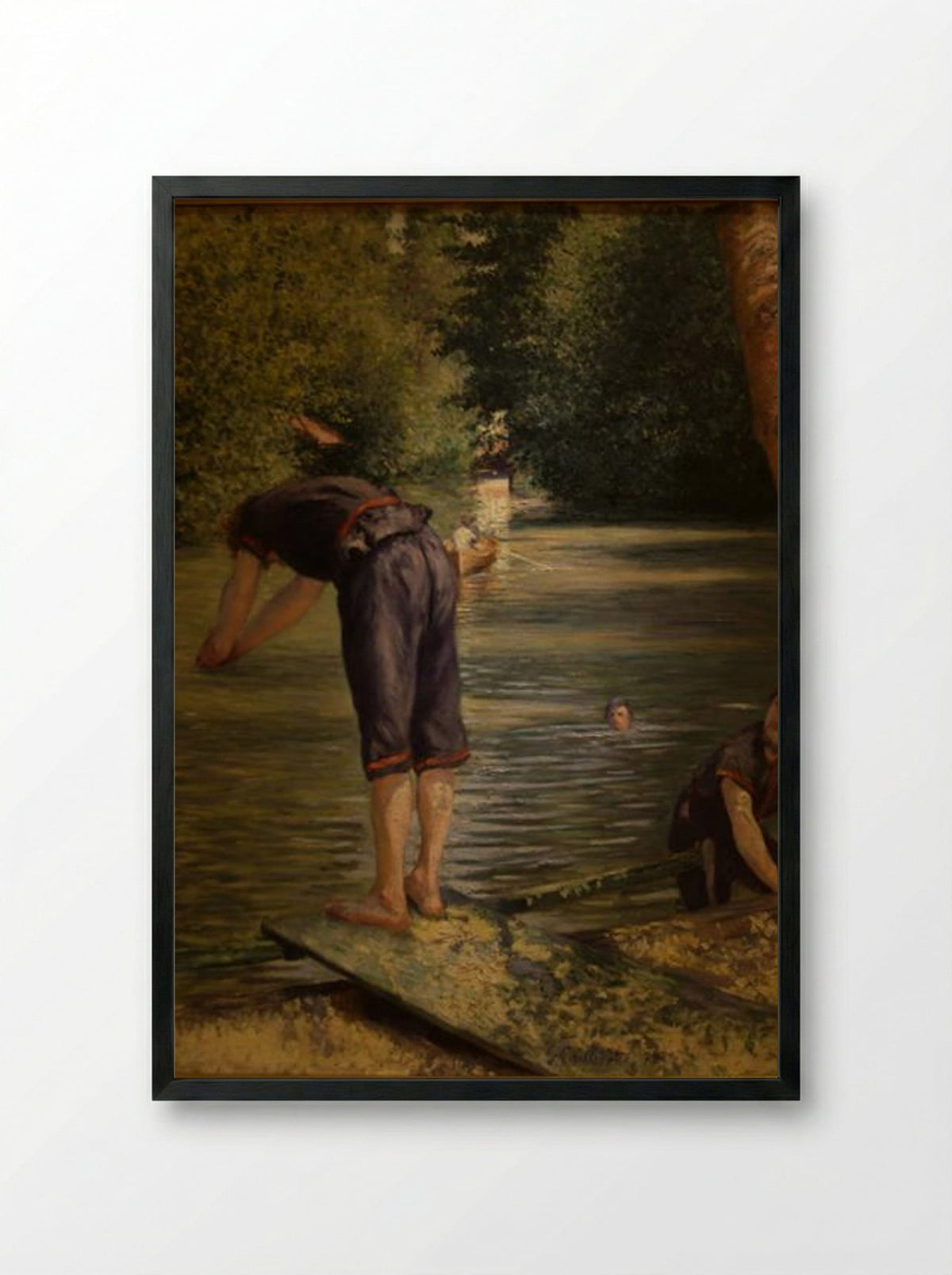 Bathers on the Banks of the Yerres - Gustave Caillebotte - Framed Print Black