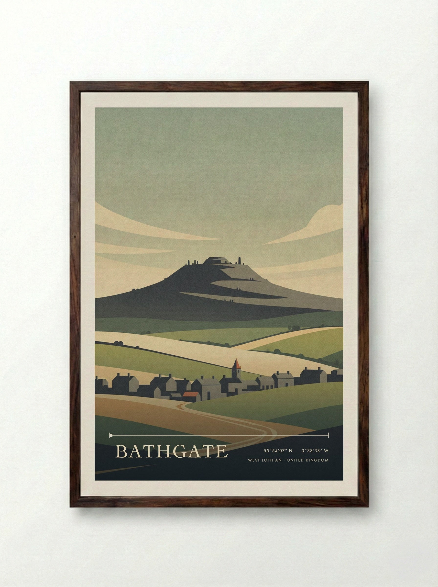 Bathgate West Lothian United Kingdom Travel Poster - Framed Print Dark Wood