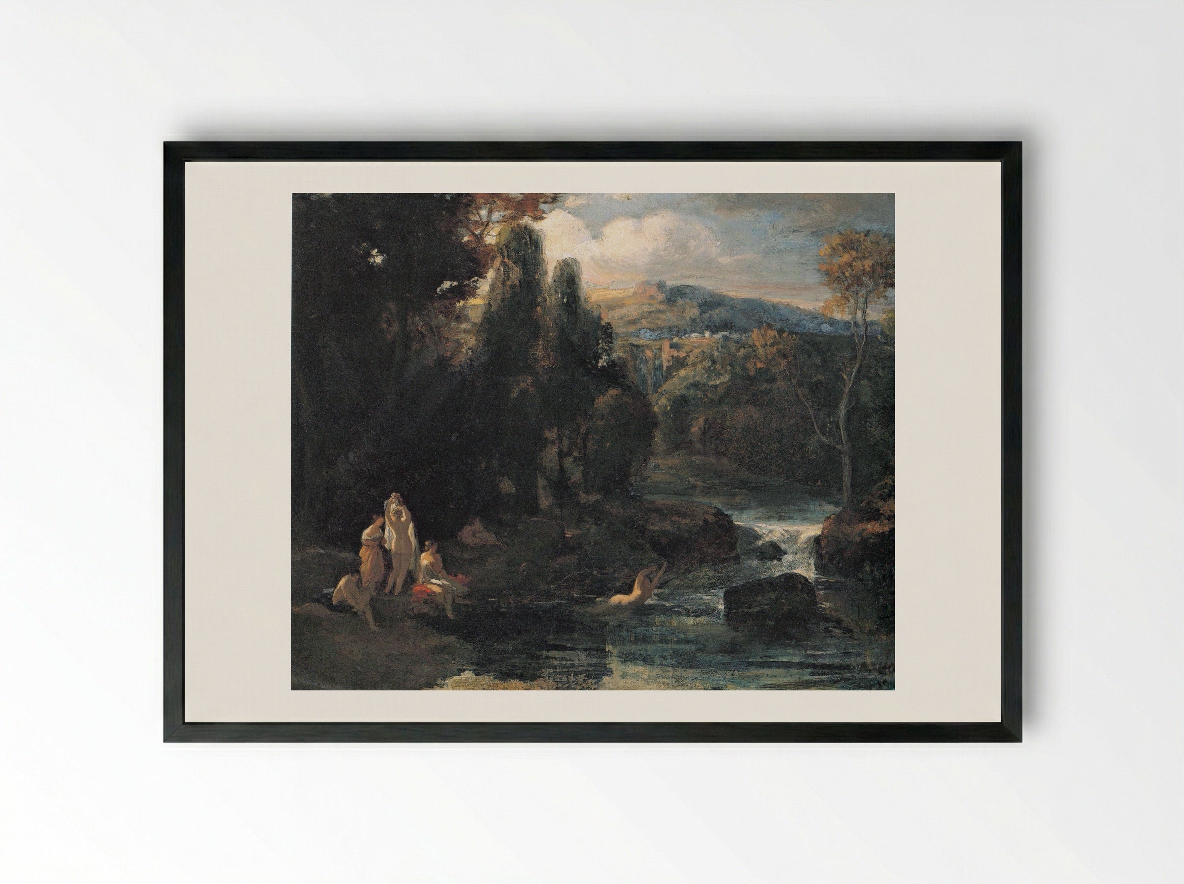 Bathing Nymphs - Carl Spitzweg - Framed Print Black