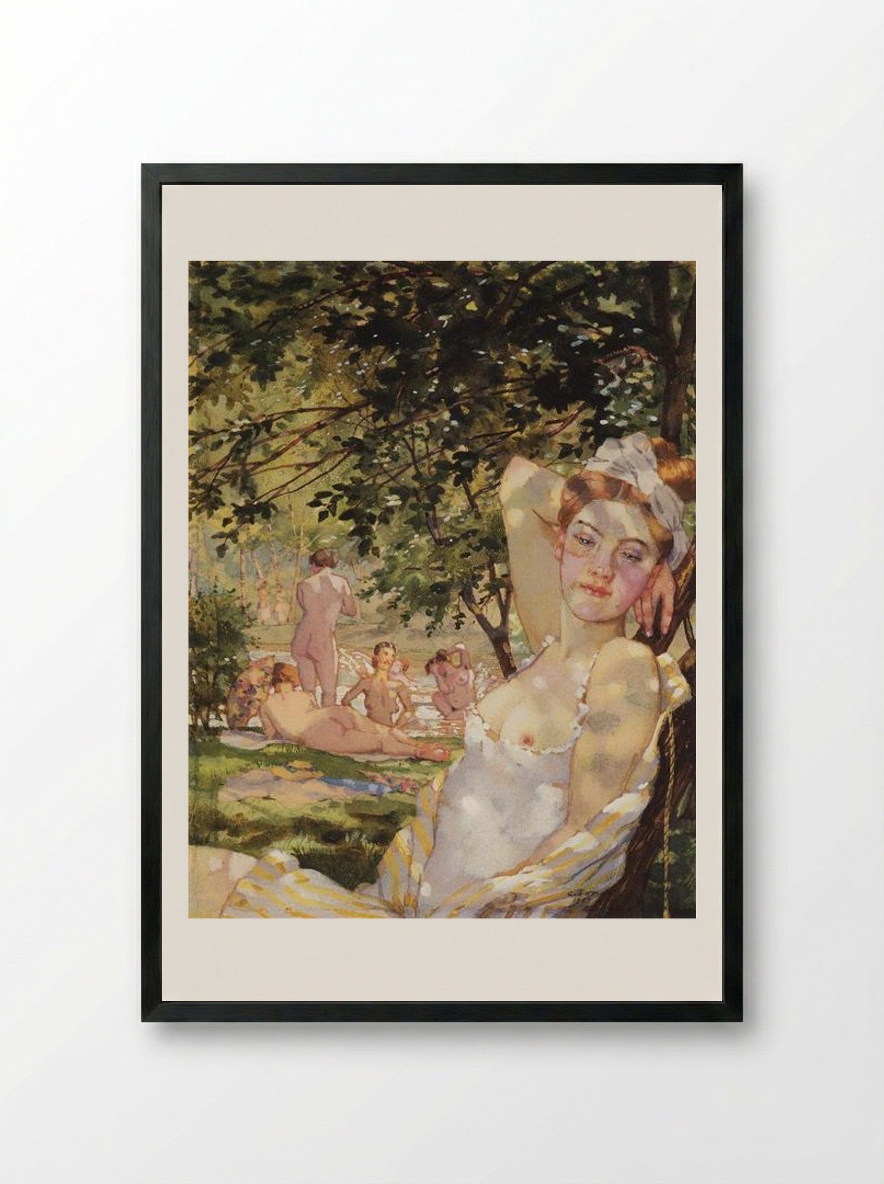 Bathings in the Sun - Konstantin Somov - Framed Print Black