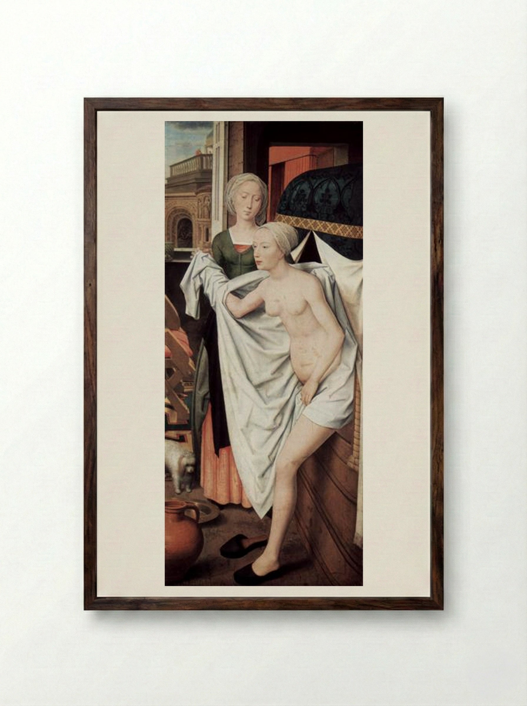 Bathsheba at her Bath - Hans Memling - Framed Print Dark Wood