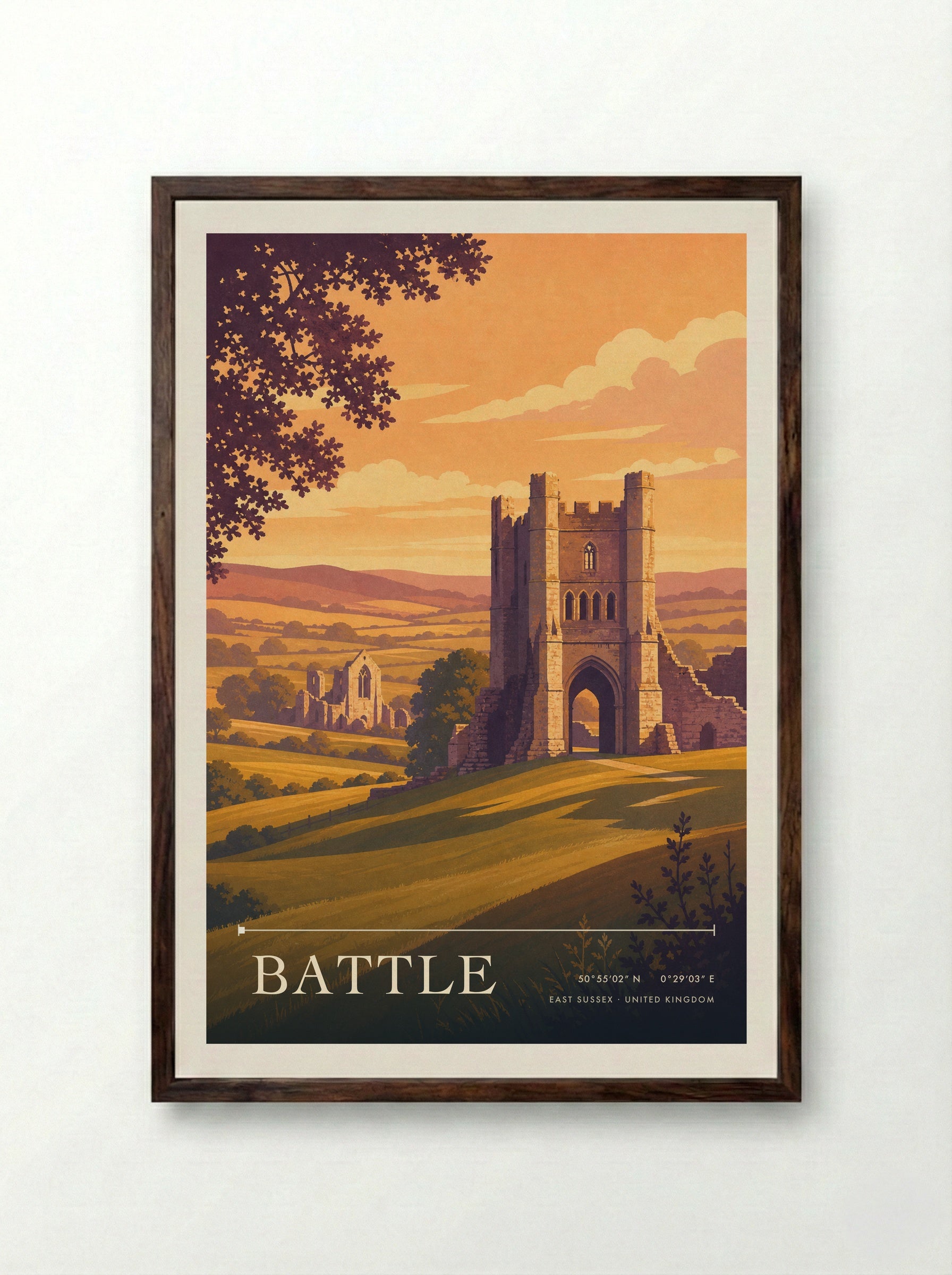 Battle East Sussex United Kingdom Travel Poster - Framed Print Dark Wood