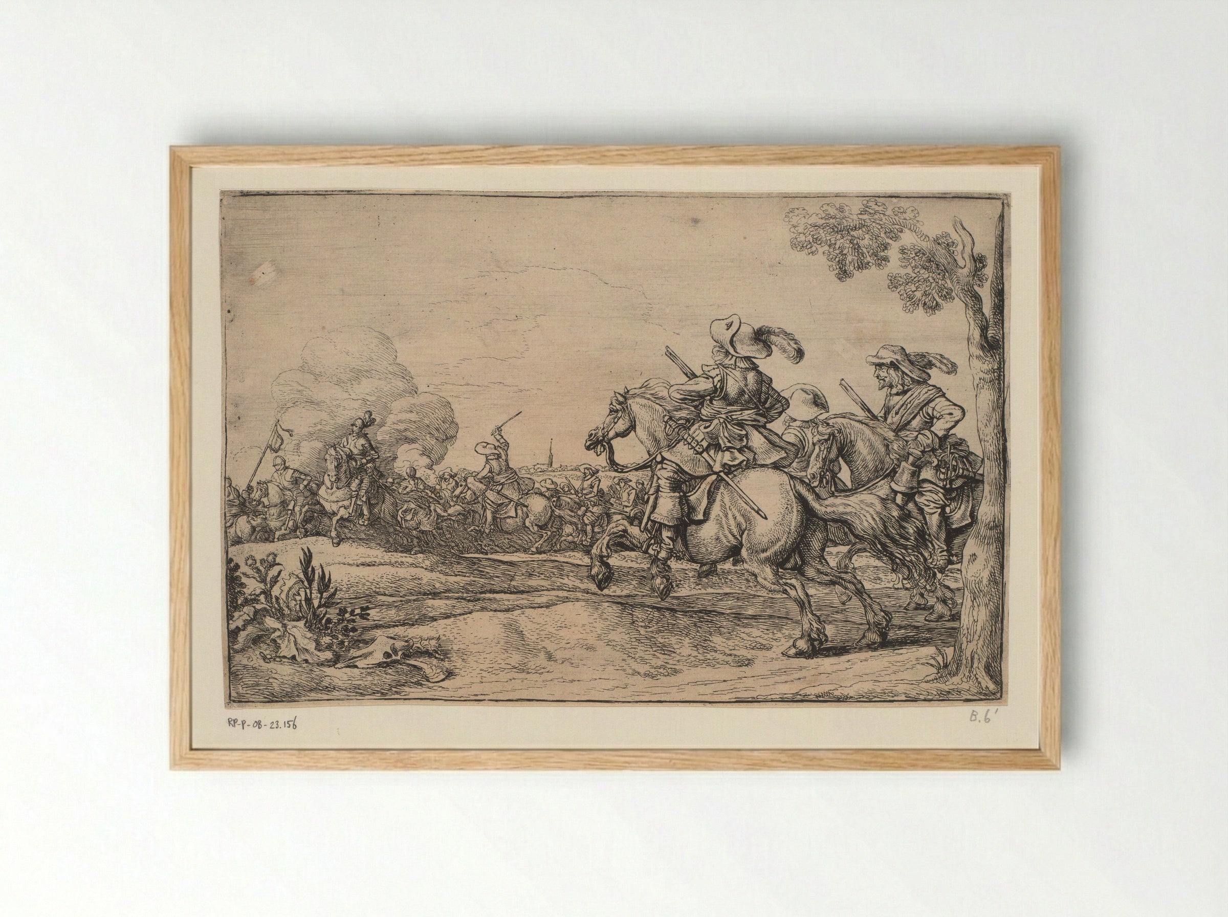 Battle Scene with Three Galloping Horsemen - Jan Martens de Jonge - Framed Print Wood