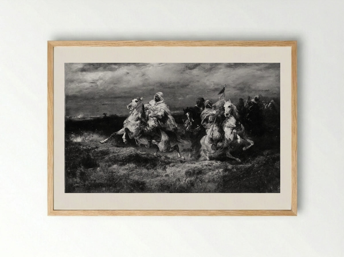 Battle Scene: Arabs Making a Detour - Adolf Schreyer - Framed Print Wood
